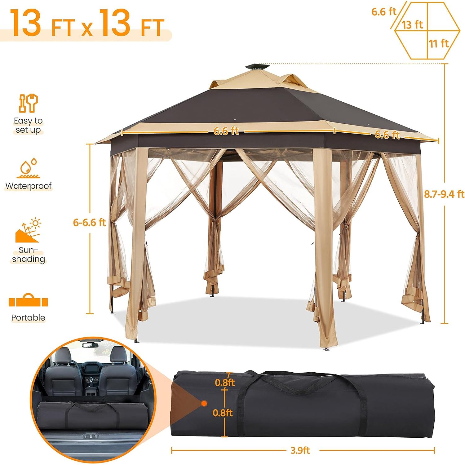 Gazebo Plegable Topeakmart 3.96x3.96m con 25 Luces LED