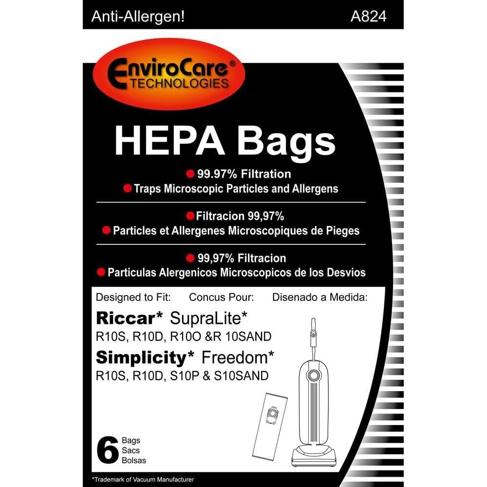 Bolsas de Aspiradora HEPA EnviroCare 6 Paquetes para Riccar
