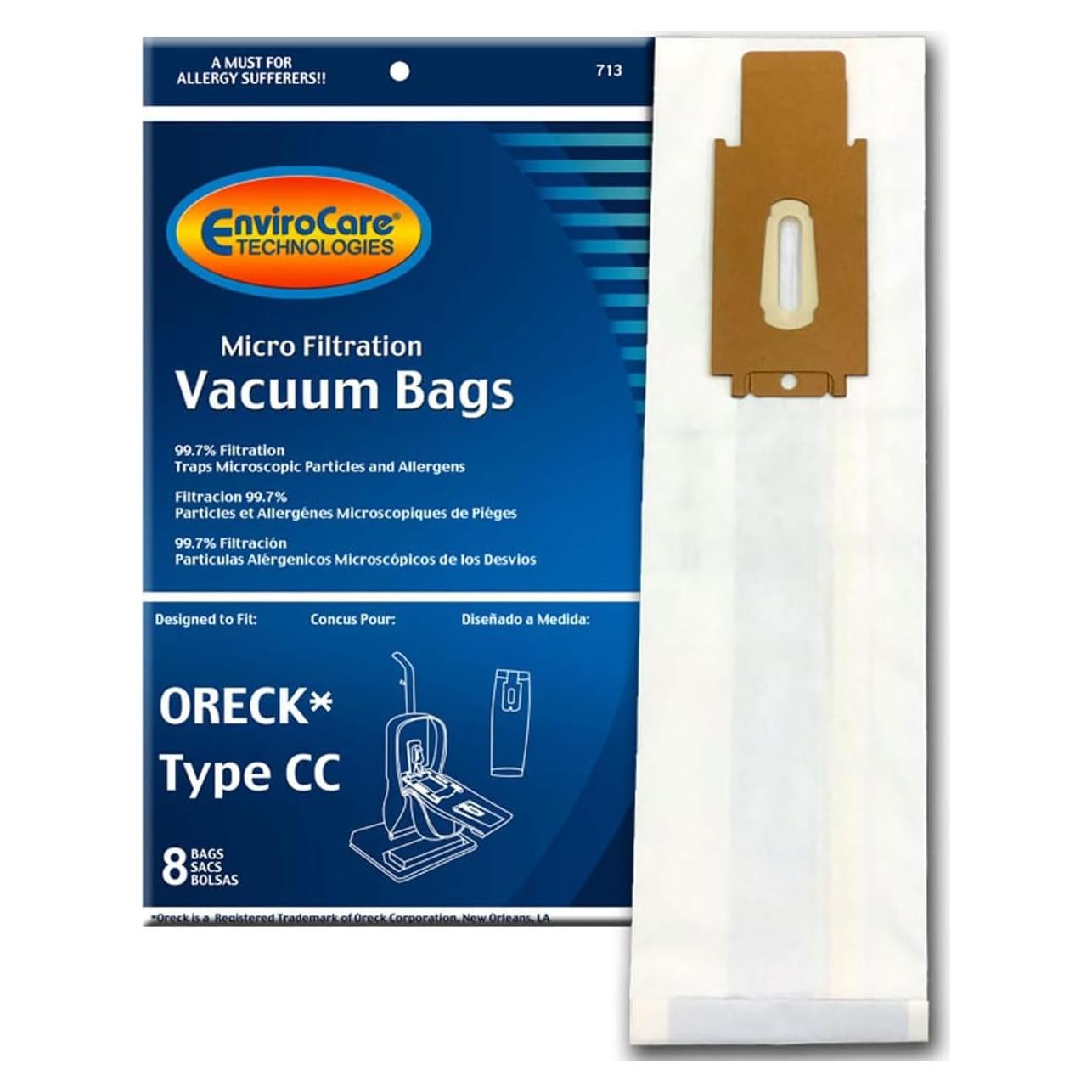 Bolsas de Aspiradora EnviroCare Tipo CC para Oreck XL - 8 Pzas