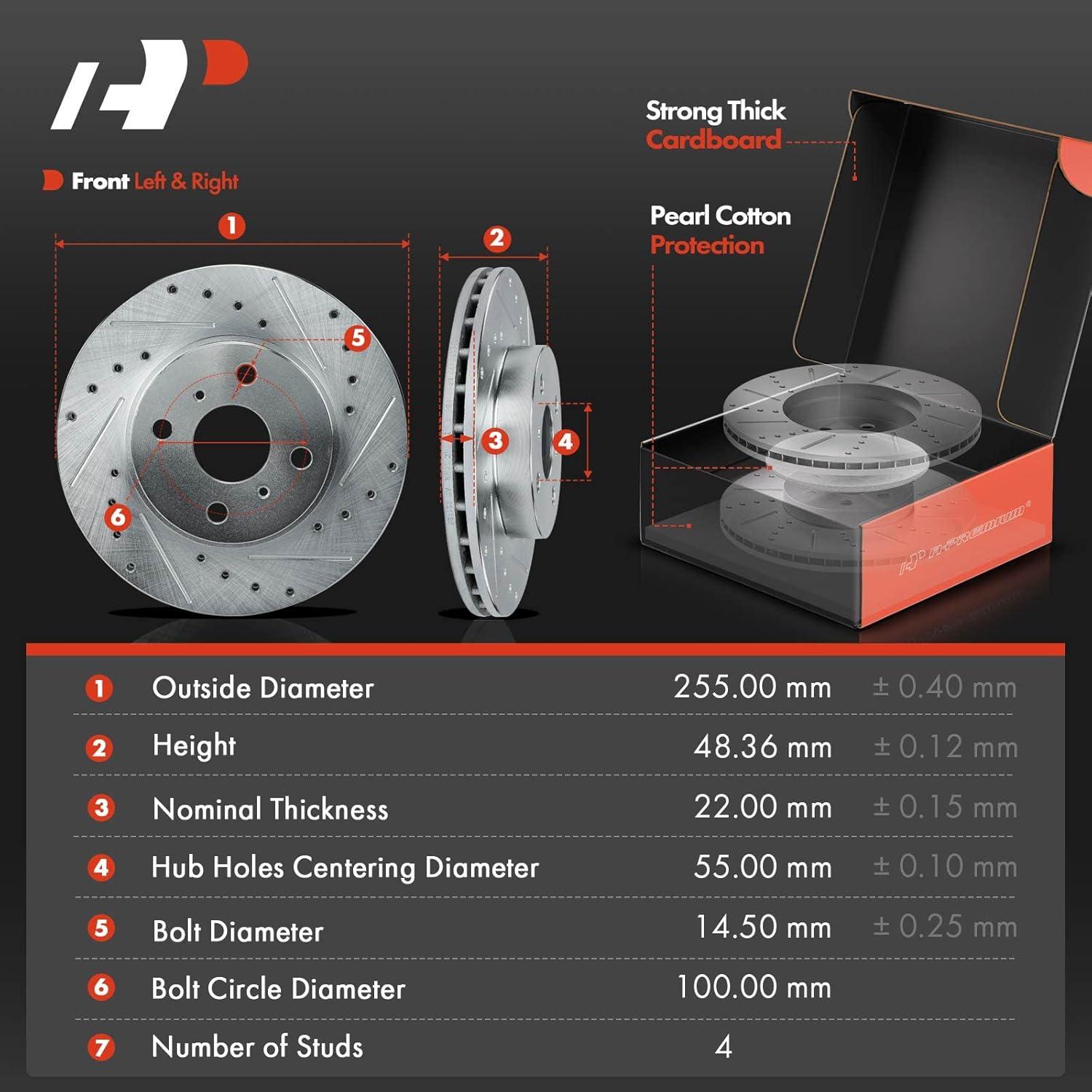 Discos de Freno Perforados y Ranurados A-Premium 255mm + Pastillas Cerámicas Toyota/Chevrolet