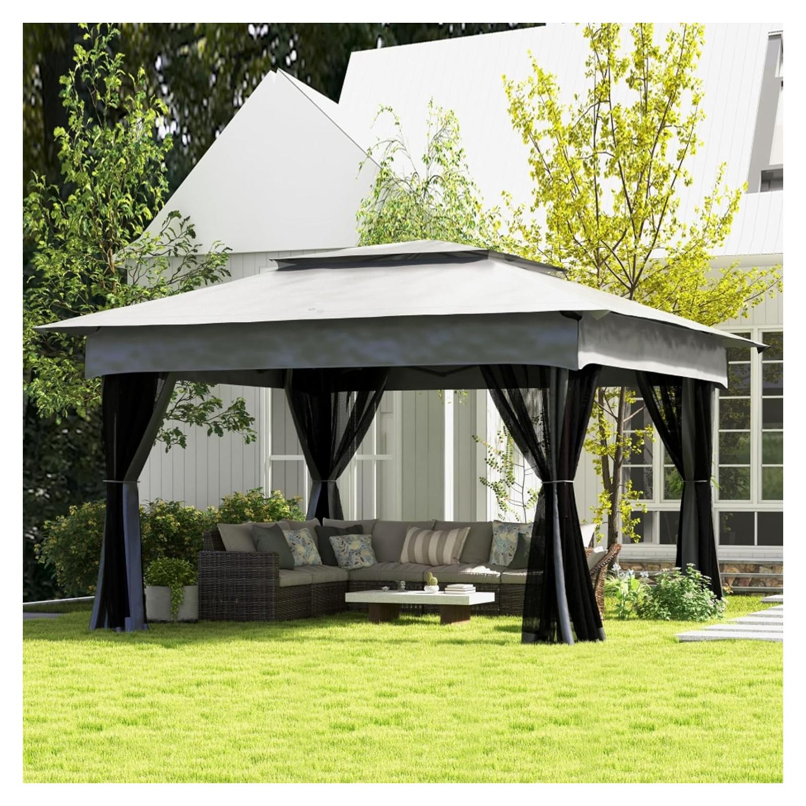 11' x 11' Pop Up Canopy, Outdoor Patio Gazebo Shelter with Removable Zipper Netting, Instant Event Tent w/ 114 Square Feet of Shade and Carry Bag for Backyard, Garden