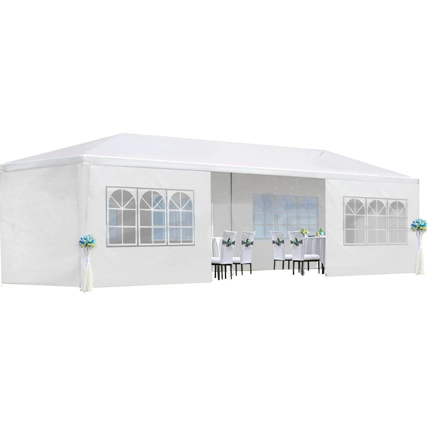 Outdoor Canopy Tent for Events, 10'X30', 8 Removable Sidewalls, Durable Design, White