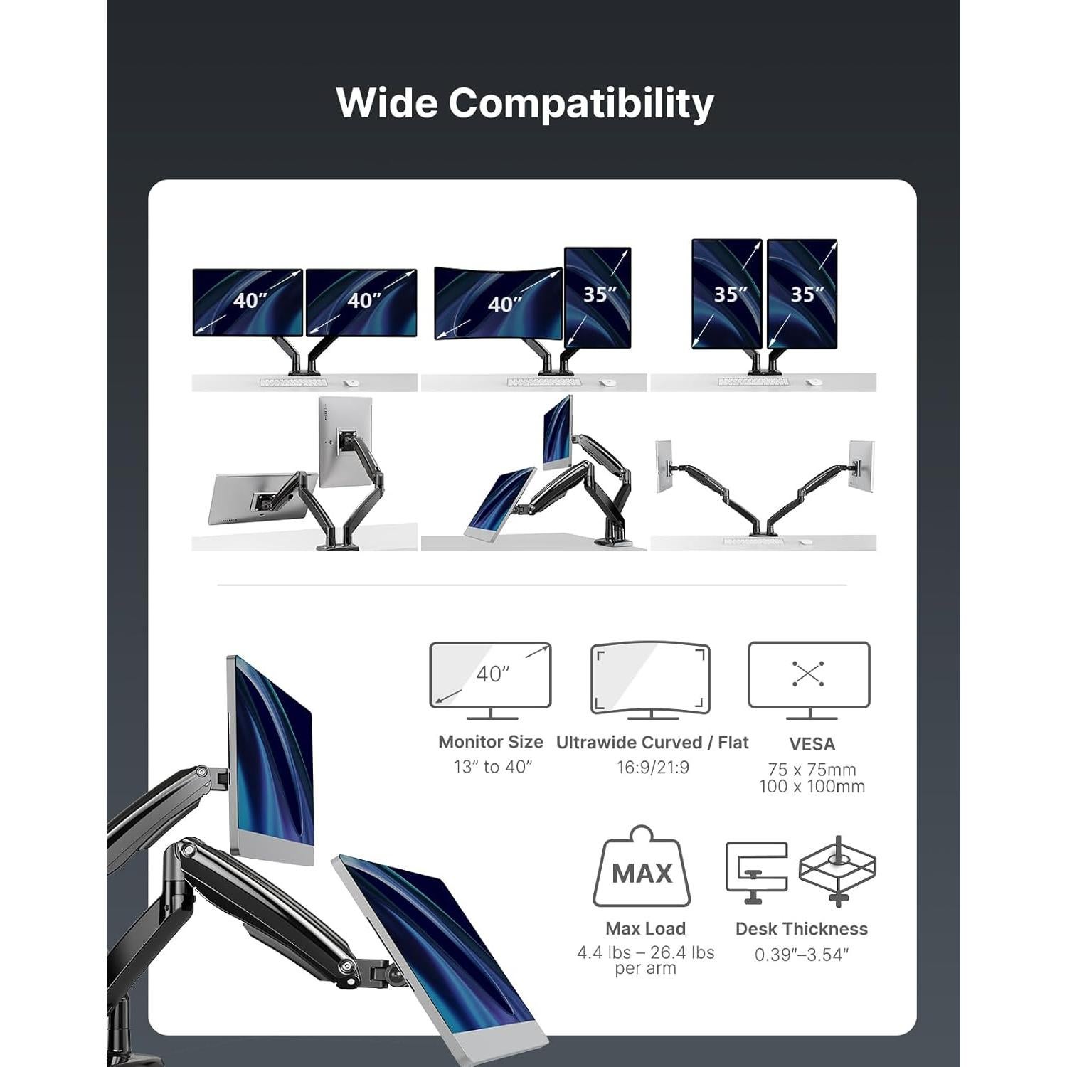 Soporte Doble para Monitor HUANUO HNDS7 Ajustable 13-40"