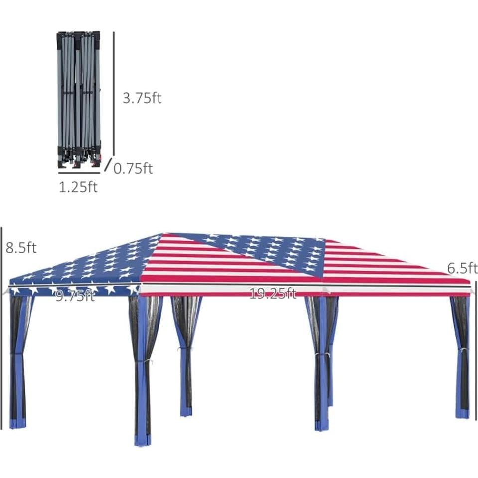 Pop Up Canopy, Outdoor Gazebo Canopy Tent, Glare-Free, Easy Setup, Steel Frame, Oxford Cloth, Mesh Party Tent for Sun Protection, Event Tent, Easy Up Canopy with Carrying Bag Flag Pattern