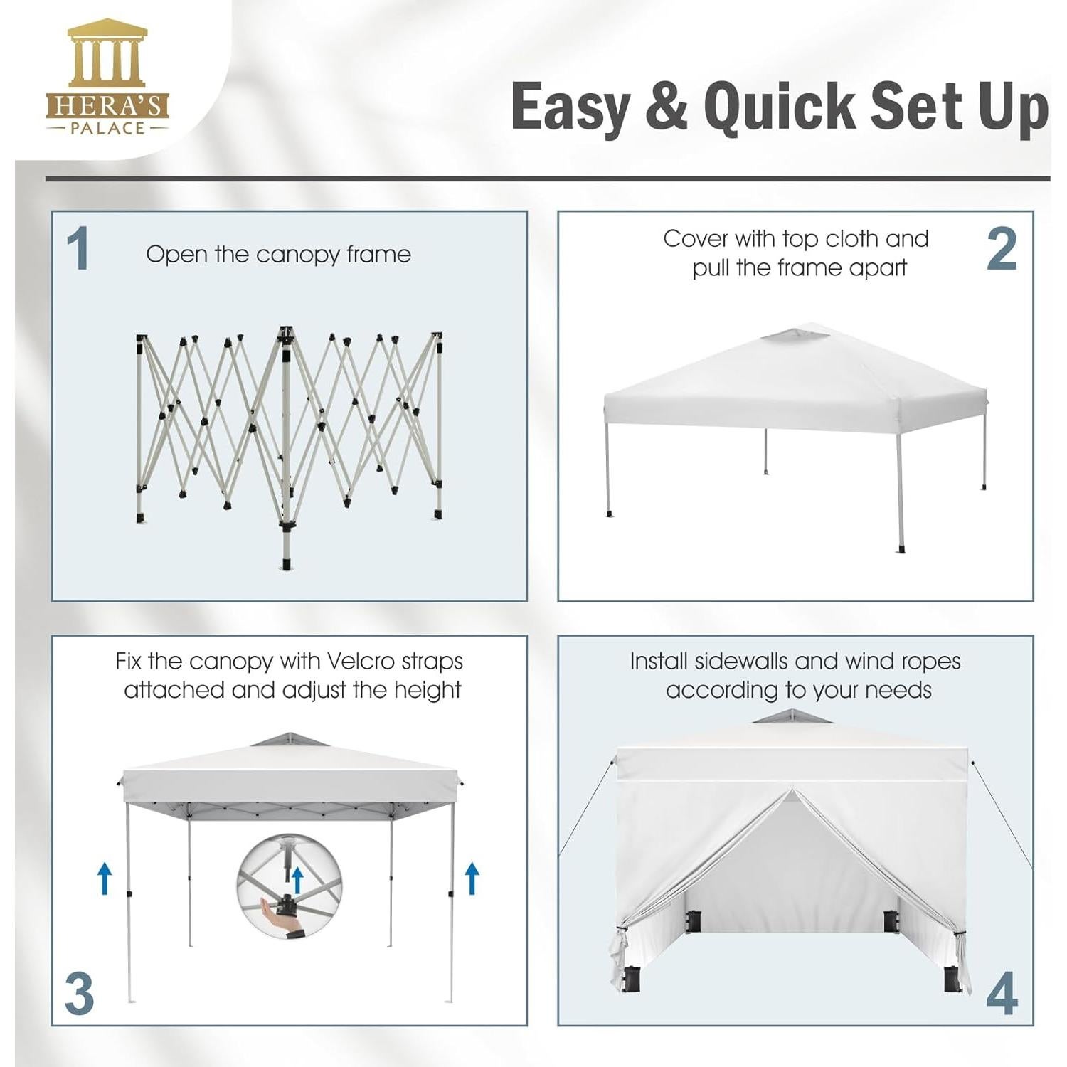 Carpa Plegable PALACIO DE HERA 3.05x3.05m Impermeable con Paredes