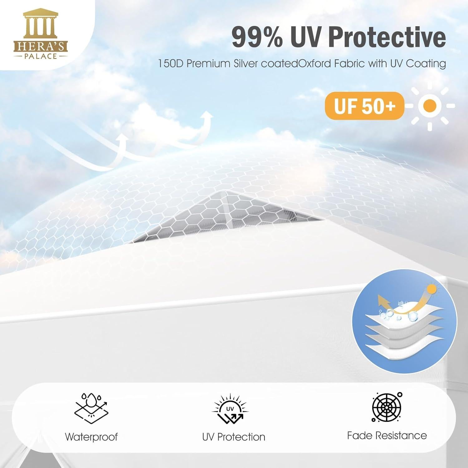 Carpa Plegable PALACIO DE HERA 3.05x3.05m Impermeable con Paredes