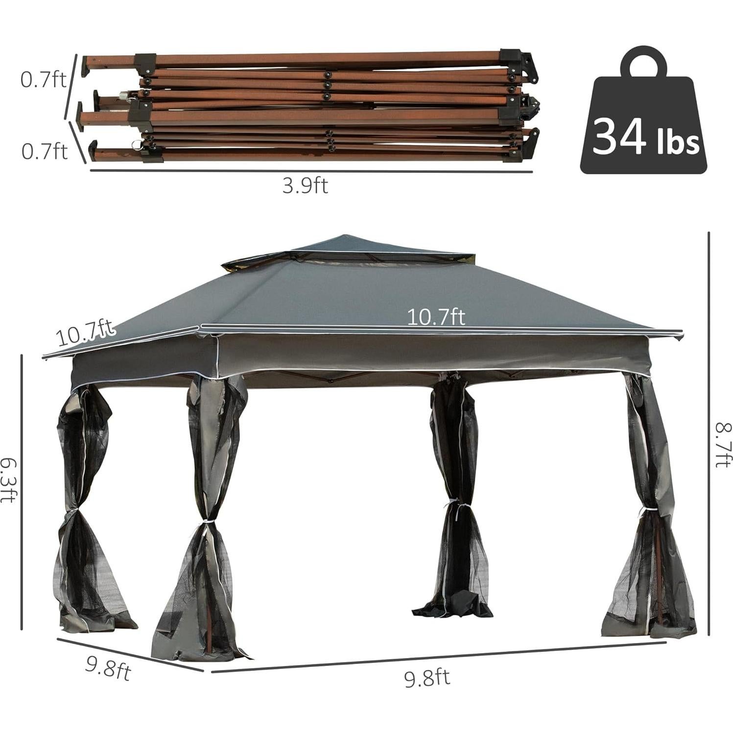 Carpa Plegable Adigyco 3.25x3.25m Gris Oscuro con Red