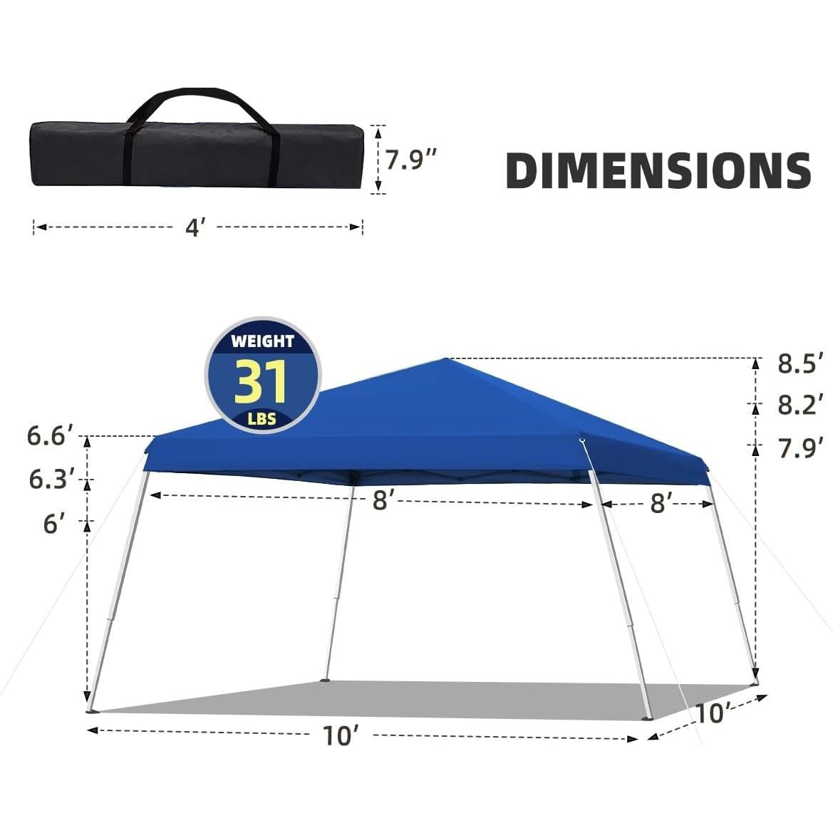 Carpa Plegable SAILARY 3.05x3.05m Azul Impermeable
