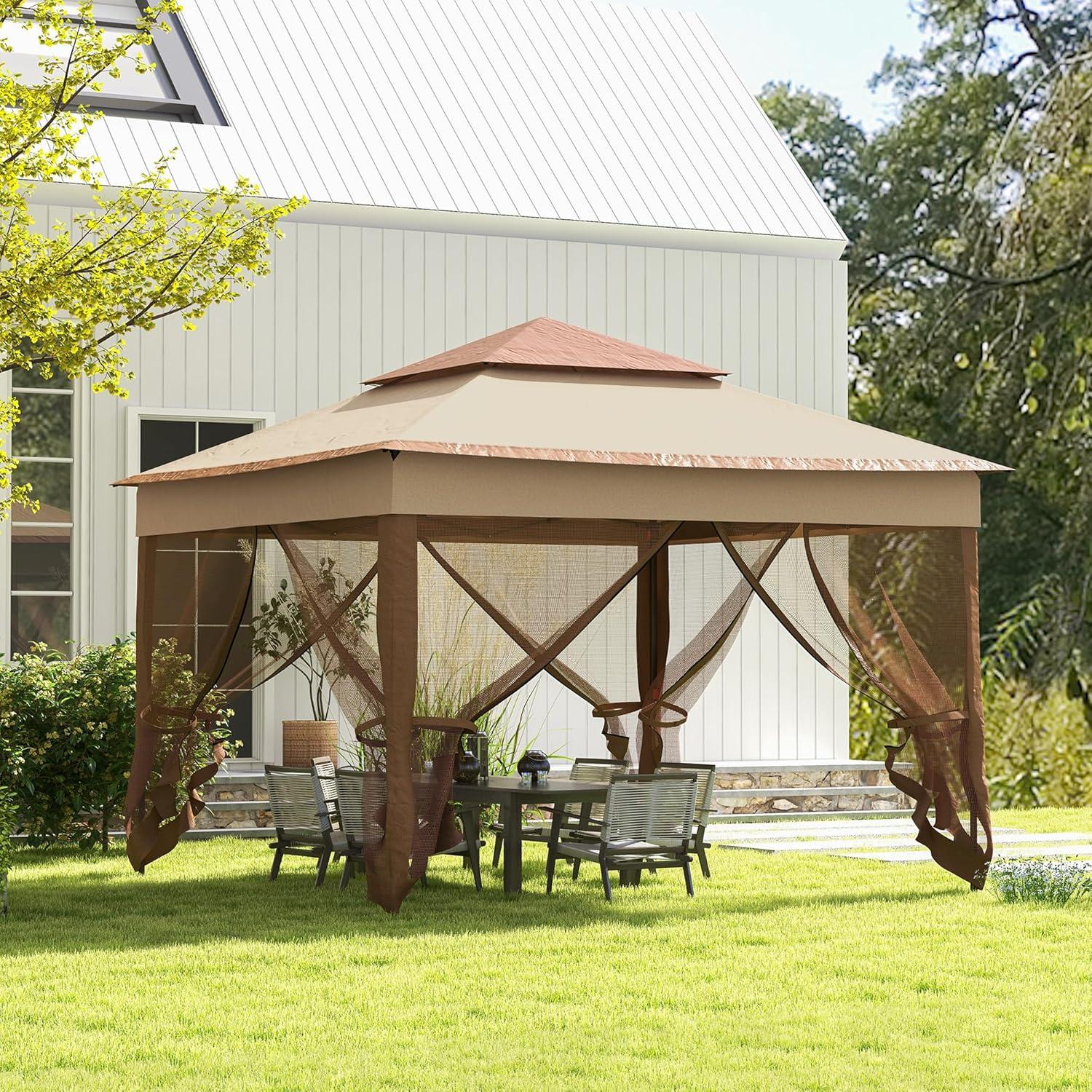 Carpa Plegable Adigyco 3.25x3.25m con Red Desmontable Caqui