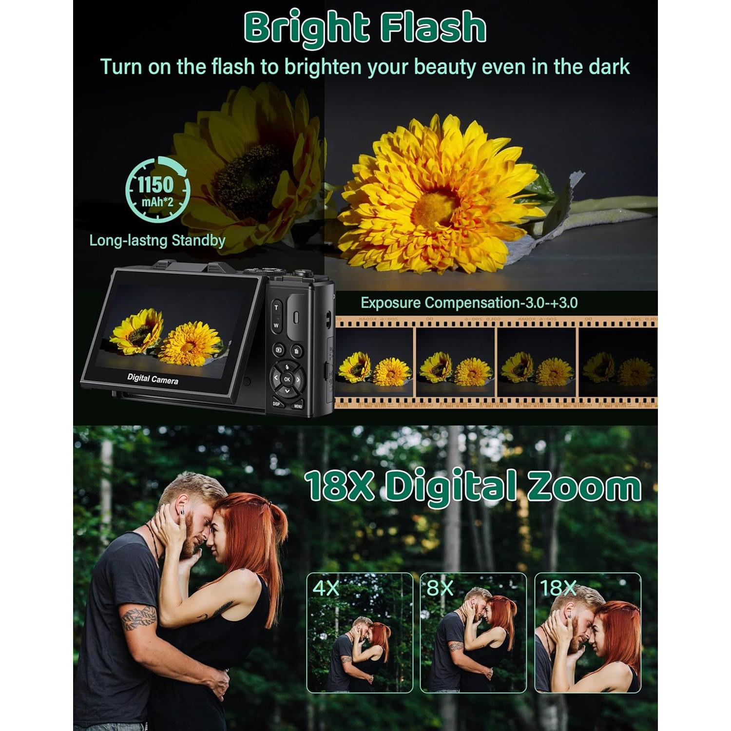 Cámara Digital 5K Pedtail 75MP Autofoco 18X WiFi 3"