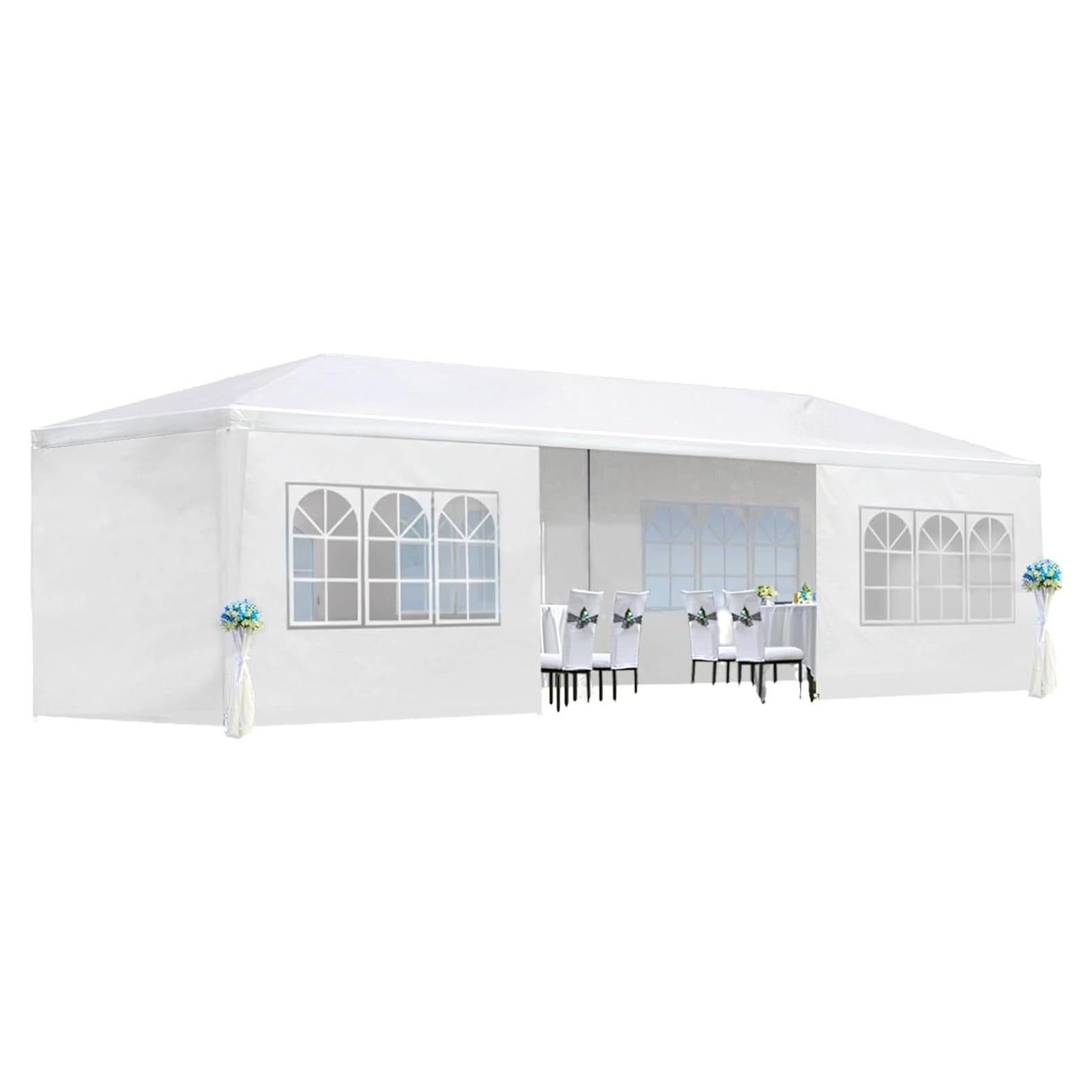 10x30 Tents for Parties Heavy Duty, Outdoor Backyard Garden Patio Gazebo Canopy Event Tents Market Tent, White Gazebos Sun Shade Waterproof Canopy with Removable Sidewalls, 8 Sides