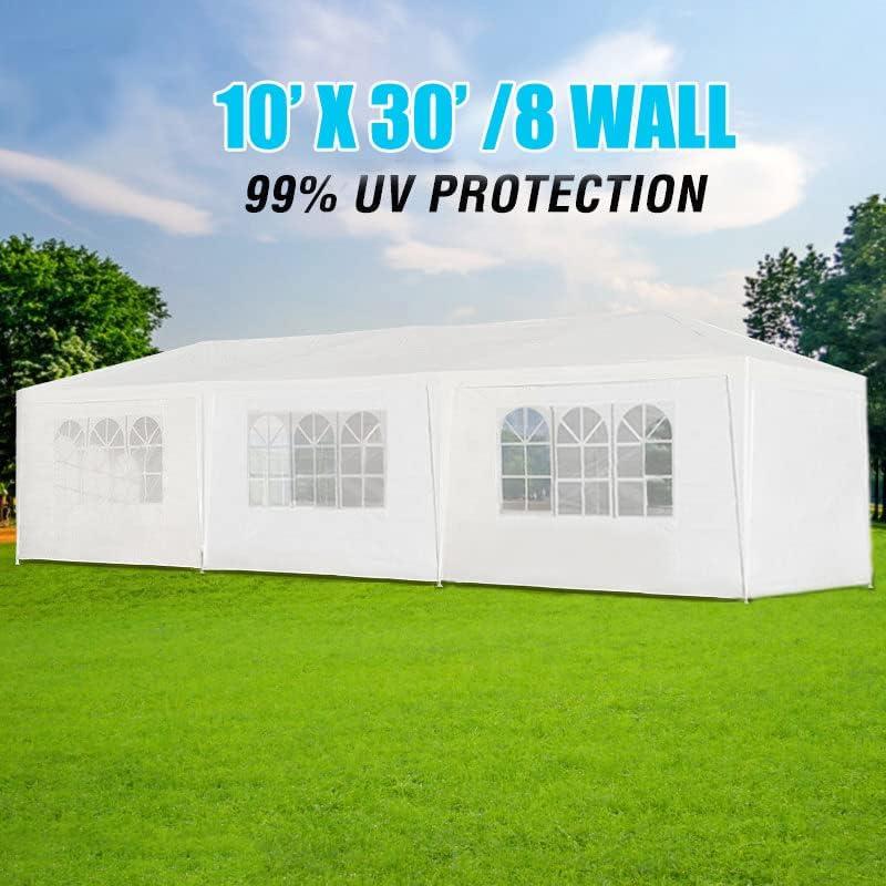 10x30 Tents for Parties Heavy Duty, Outdoor Backyard Garden Patio Gazebo Canopy Event Tents Market Tent, White Gazebos Sun Shade Waterproof Canopy with Removable Sidewalls, 8 Sides