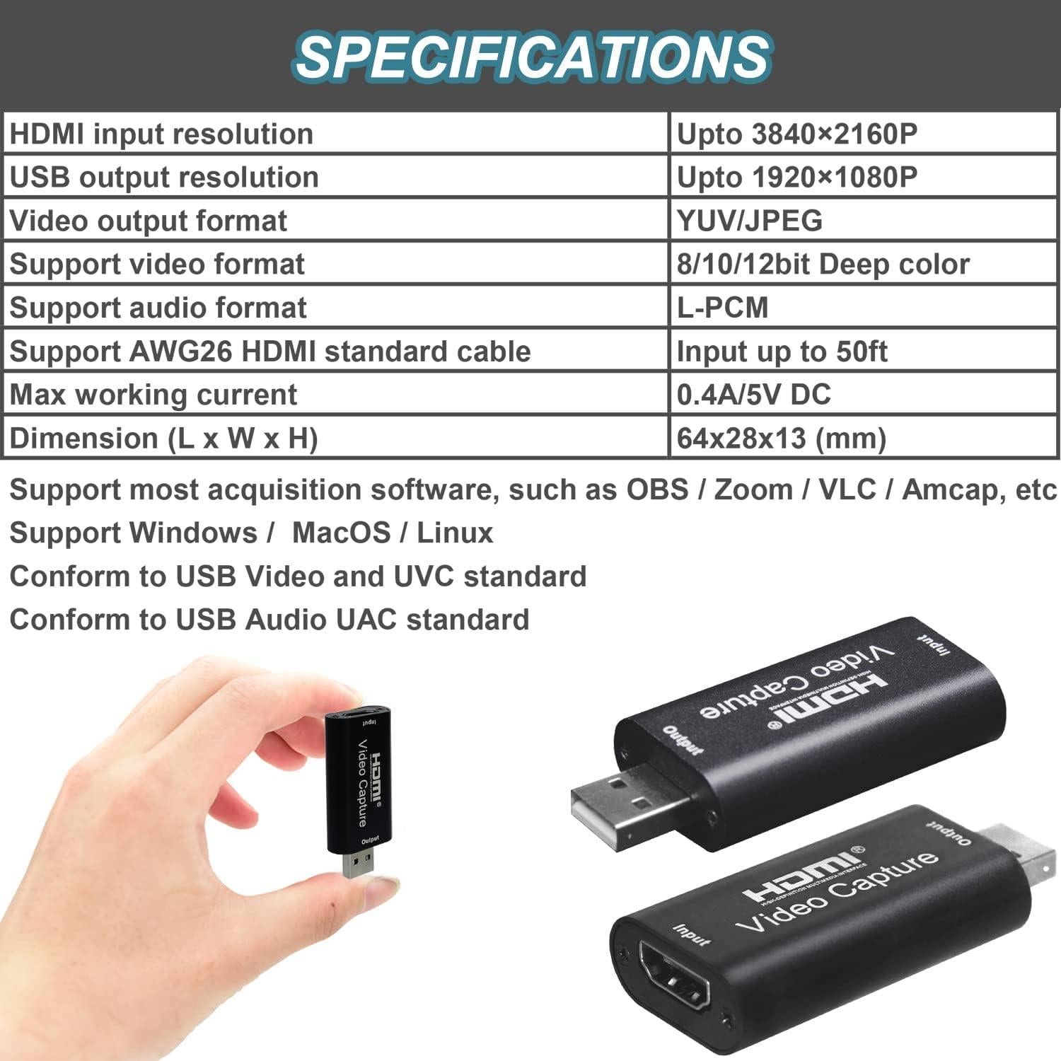 Tarjeta de Captura HDMI AMZHRLY 4K 1080P USB para Streaming