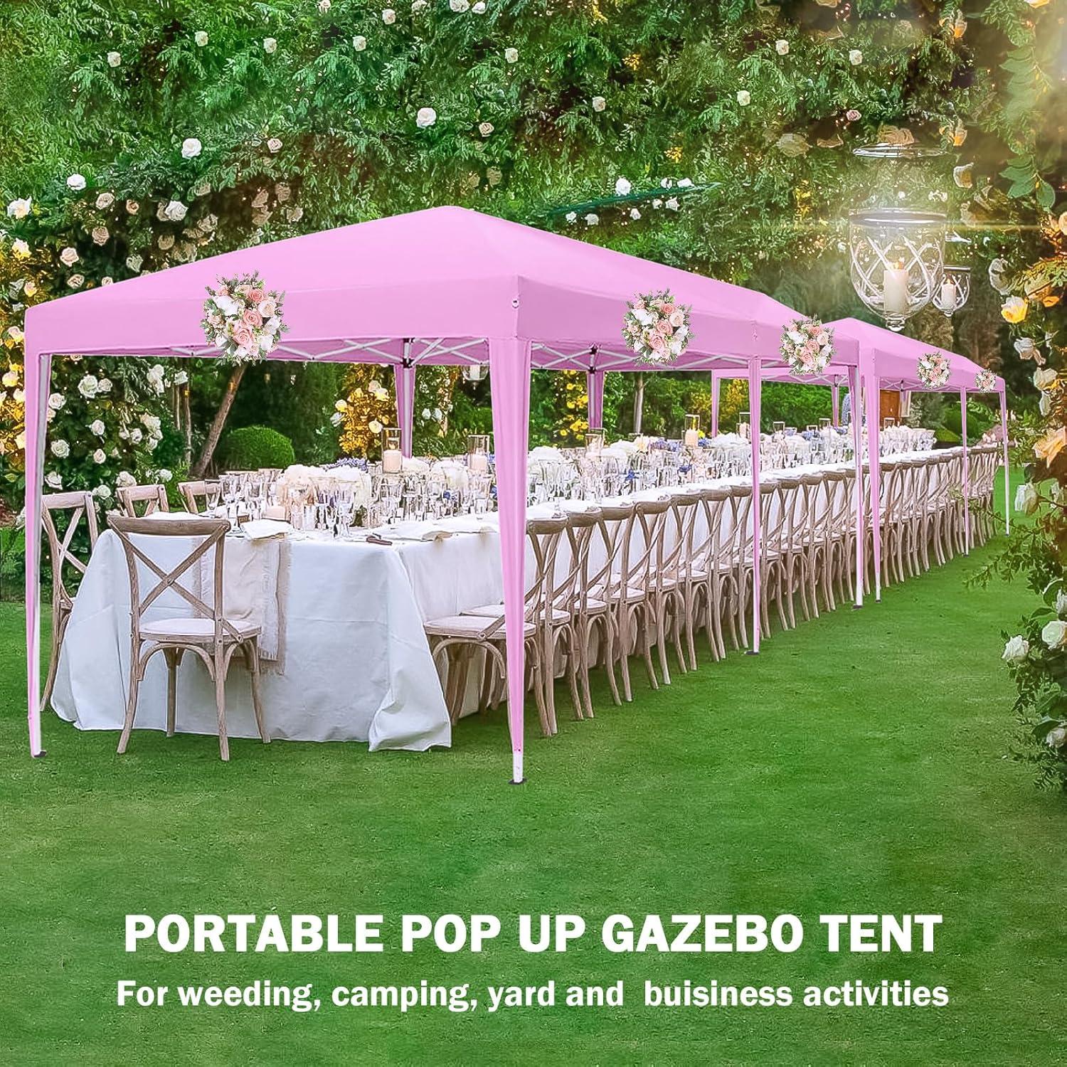 10'x20' Pop Up Canopy Tent with Sidewalls, Outdoor Heavy Duty Party Tent with 4 Sandbags and Carrying Bag, Large Ez Up Tents for Parties, Event, Waterproof (Pink)