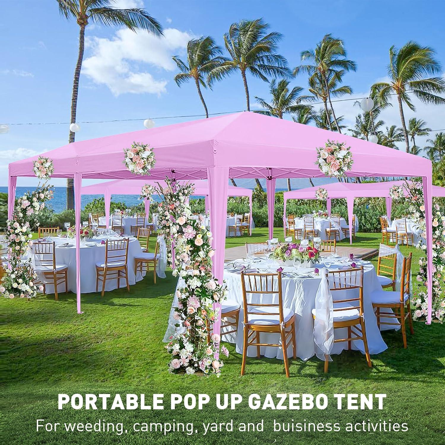 10'x20' Pop Up Canopy Tent with Sidewalls, Outdoor Heavy Duty Party Tent with 4 Sandbags and Carrying Bag, Large Ez Up Tents for Parties, Event, Waterproof (Pink)