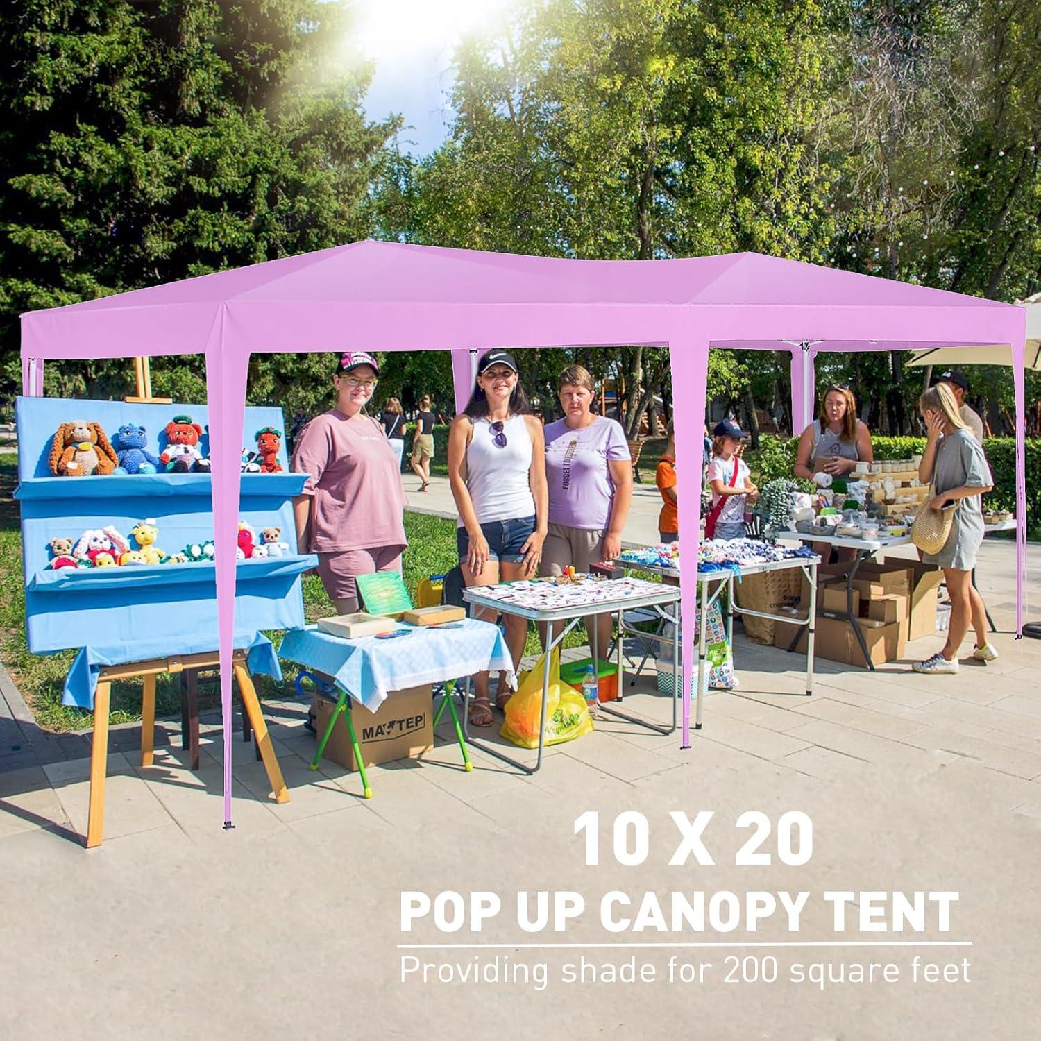 10'x20' Pop Up Canopy Tent with Sidewalls, Outdoor Heavy Duty Party Tent with 4 Sandbags and Carrying Bag, Large Ez Up Tents for Parties, Event, Waterproof (Pink)