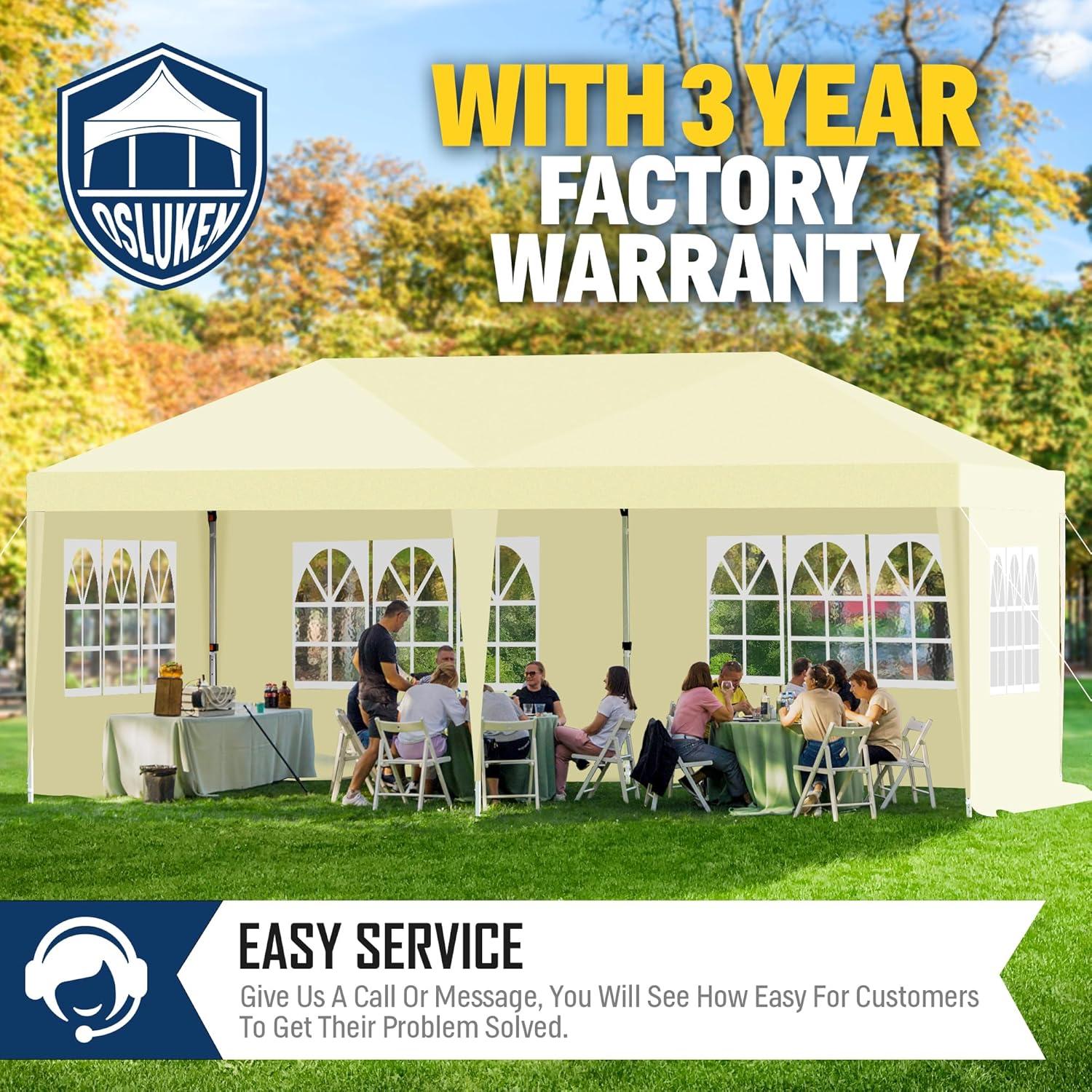 10x20 Pop Up Canopy Tent Heavy Duty with 6 Removable Sidewalls, Tents for Parties Event Wedding Commercial All Season Outdoor Waterproof Windproof UV 50+ Gazebo with Roller Bag, Thick Legs