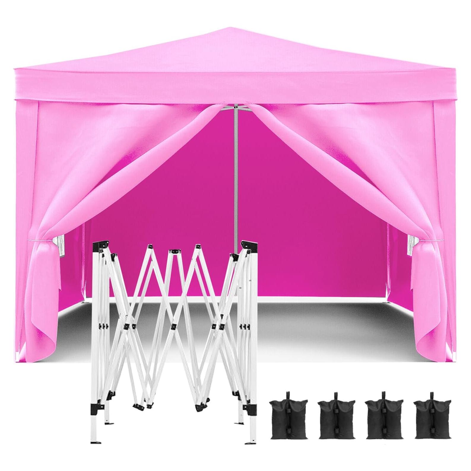 10'' Folding Canopy Tent with 4 Removable Sidewalls, Waterproof and UPF 50+ Protection, Portable for Outdoor Events, Pink