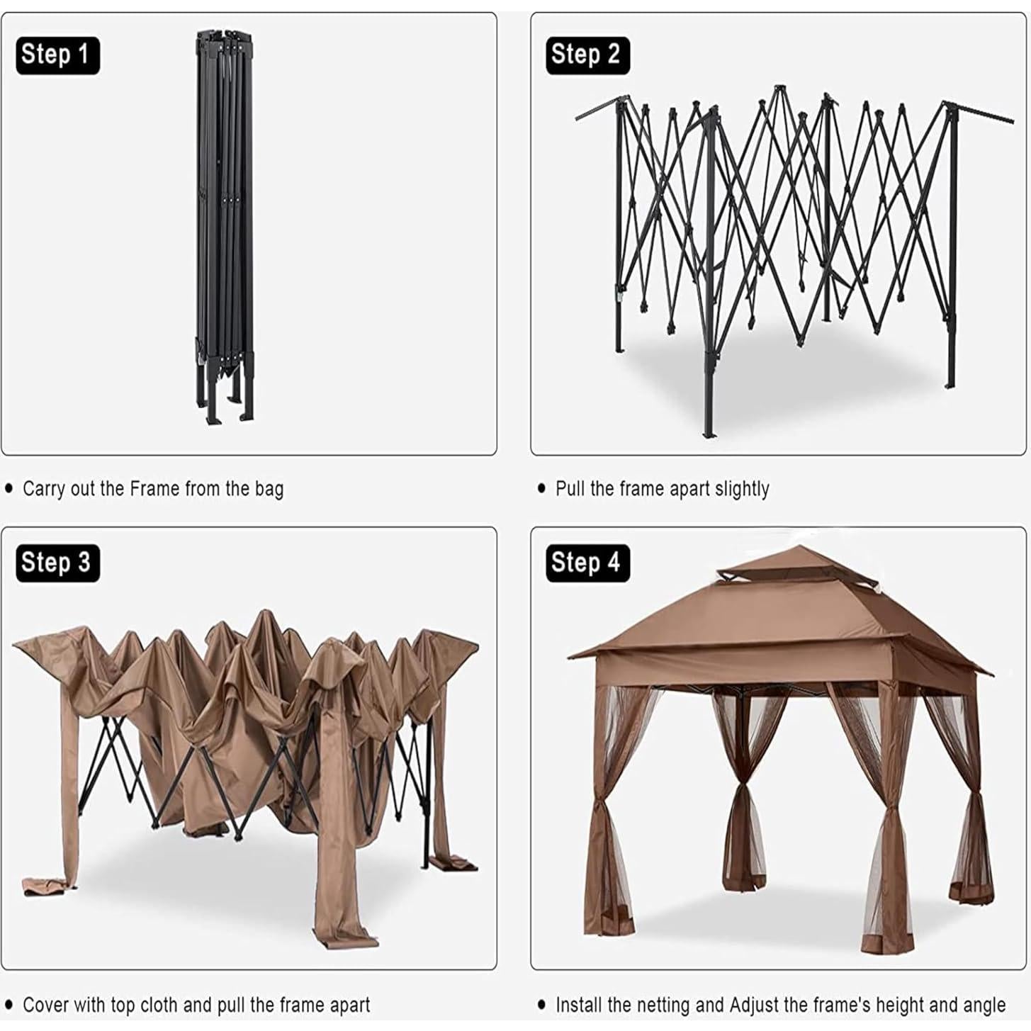 Gazebo Plegable TURRIDU 330x330cm con Red Desmontable Marrón