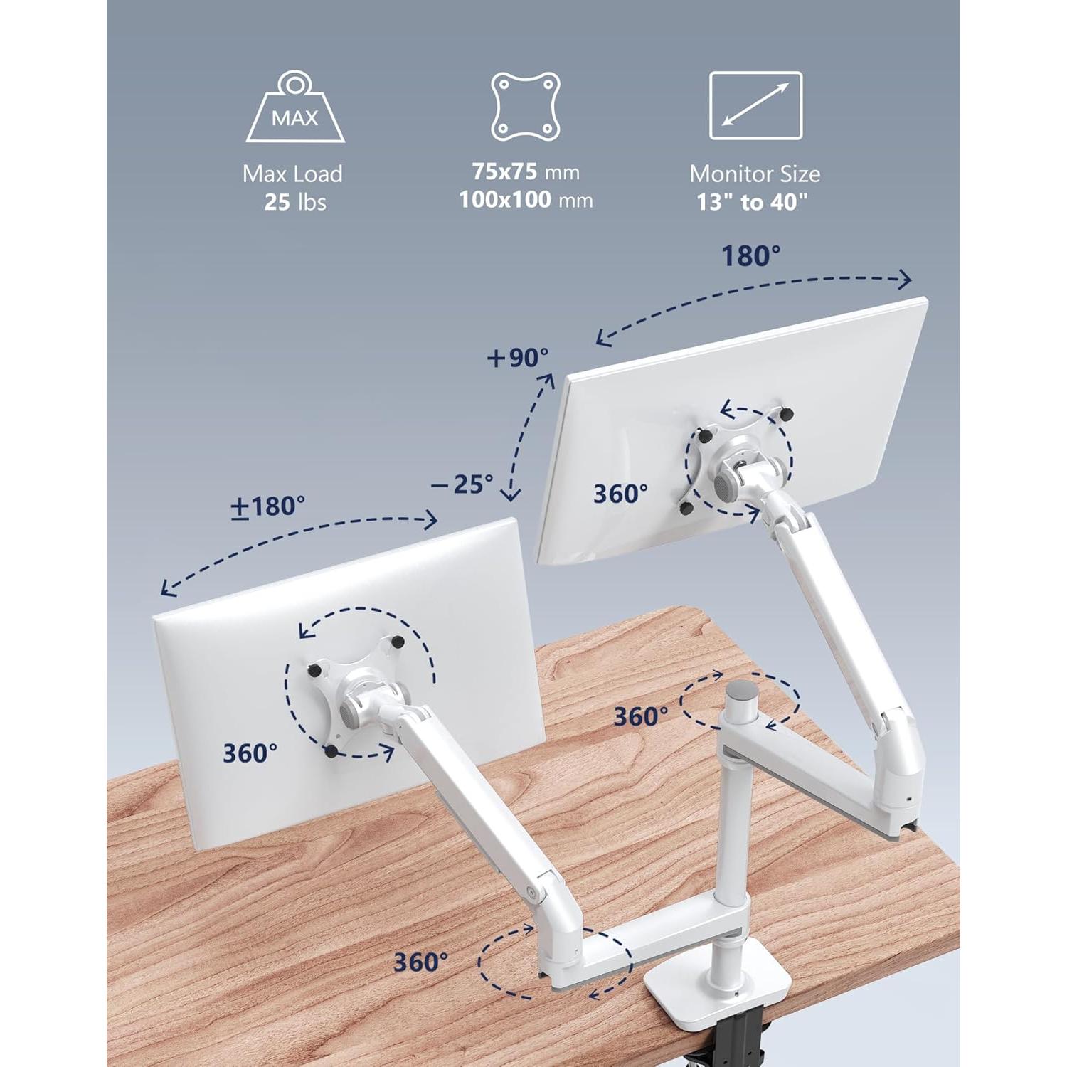 Soporte Doble para Monitor Ergounion 40" 11.34 kg Ajustable