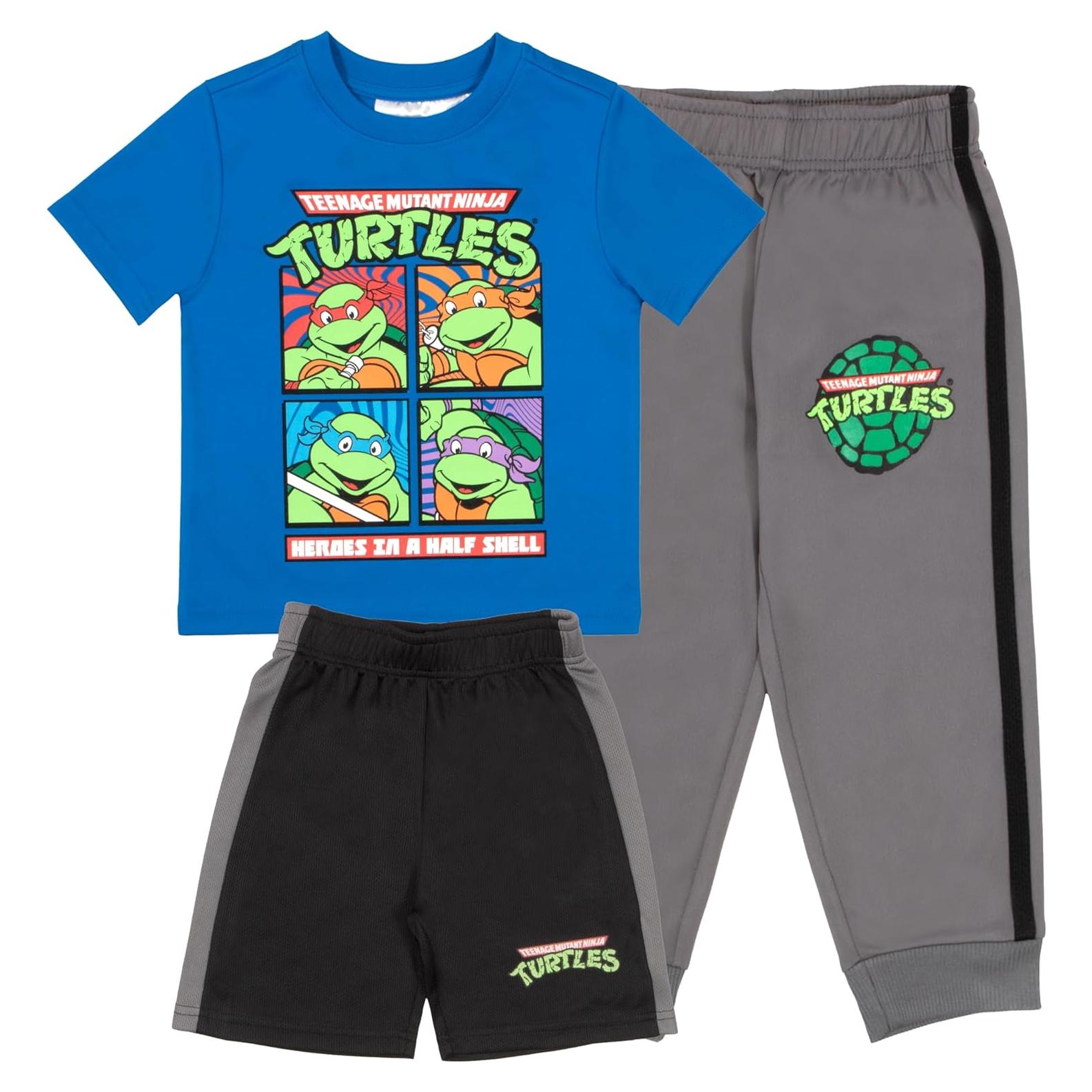 Conjunto de Ropa para Niños TMNT 3 Piezas - Camiseta, Shorts y Jogger