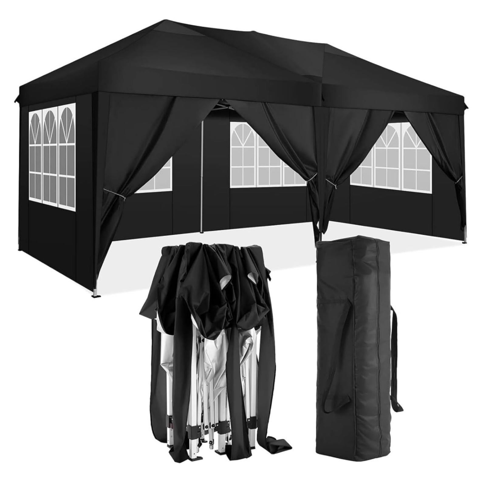 Carpa Plegable 3x6m Wheloy con 6 Paredes Removibles Negra