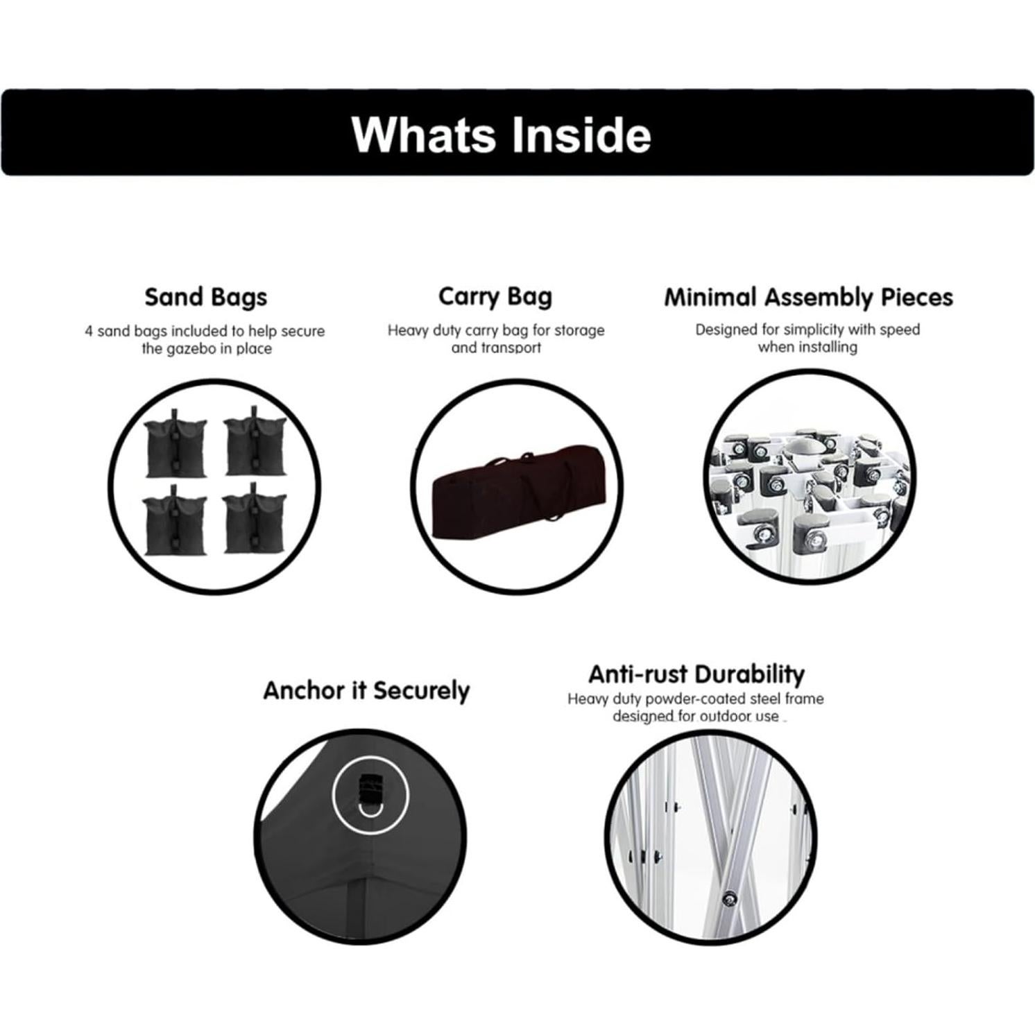 Carpa Plegable 3x6m Wheloy con 6 Paredes Removibles Negra