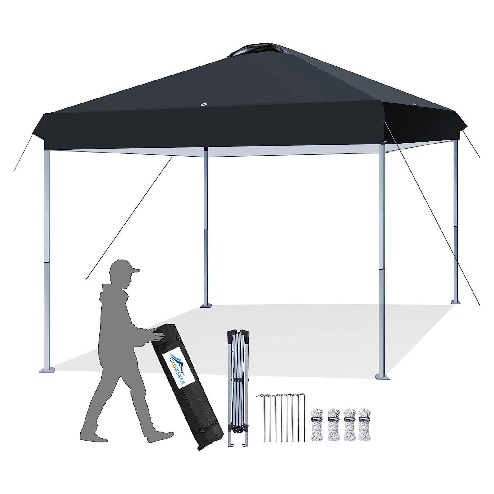 Carpa Plegable 3x3m SLOWSNAIL Negra con Estructura de Acero