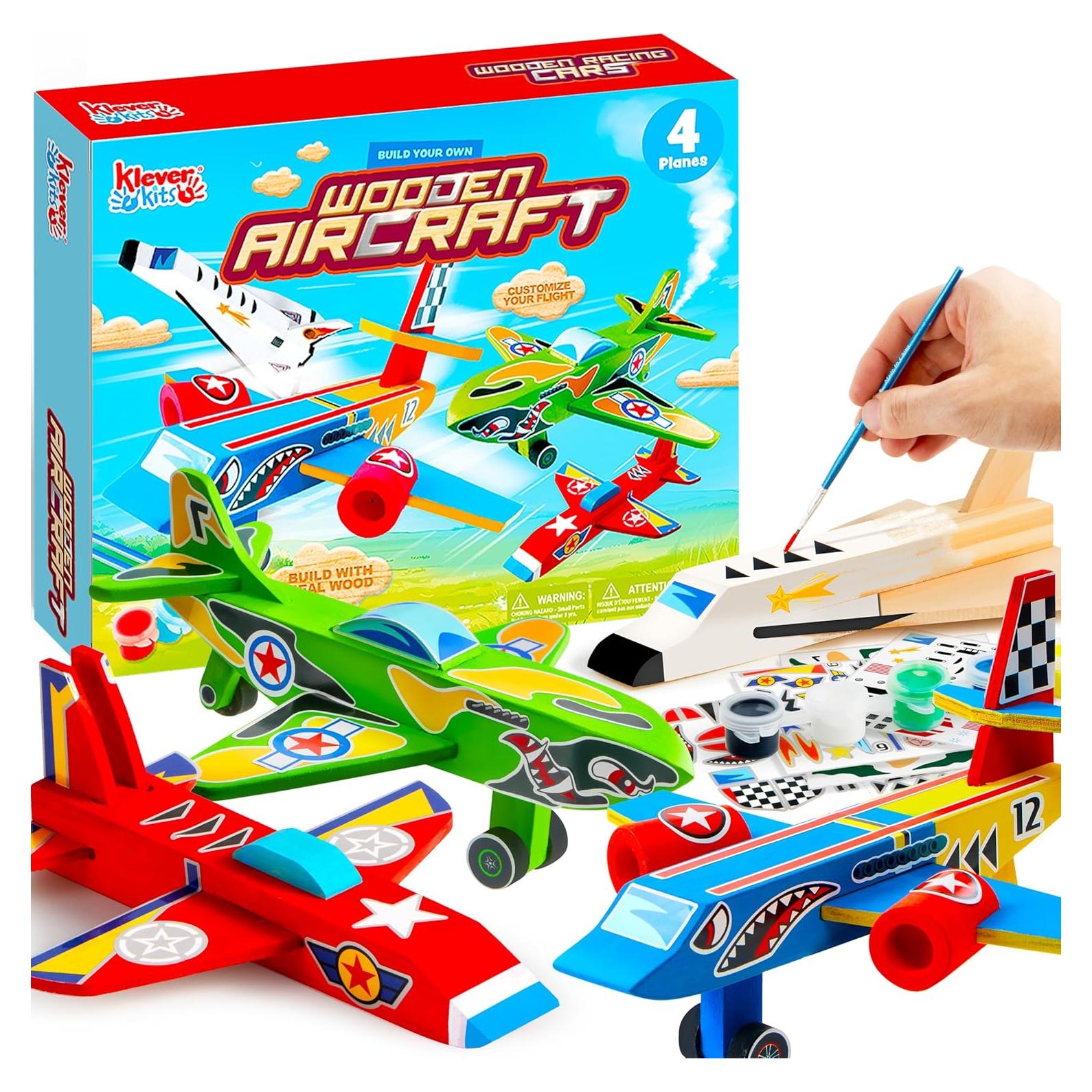 Klever Kits 4 Aeronaves de Madera DIY para Pintar
