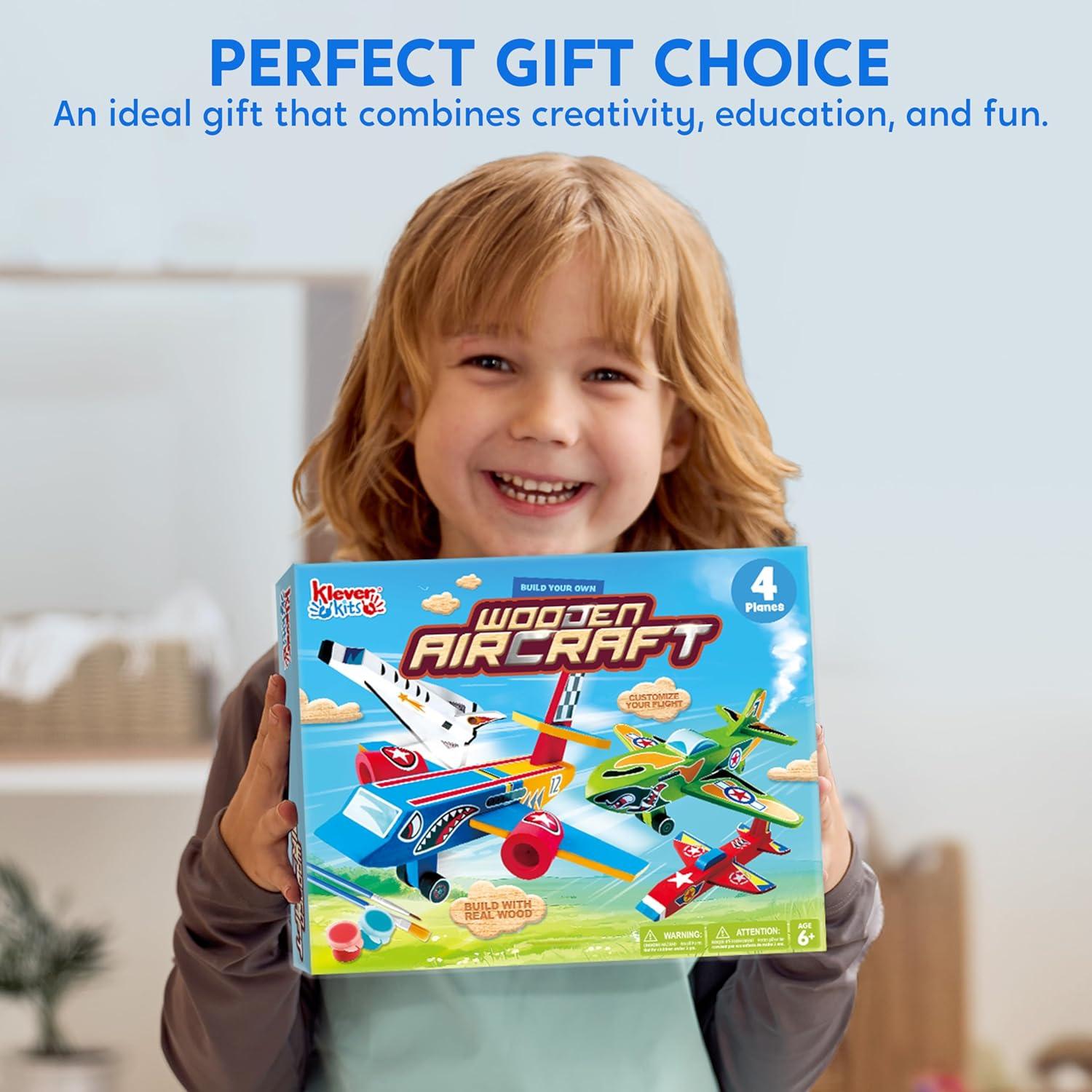 Klever Kits 4 Aeronaves de Madera DIY para Pintar