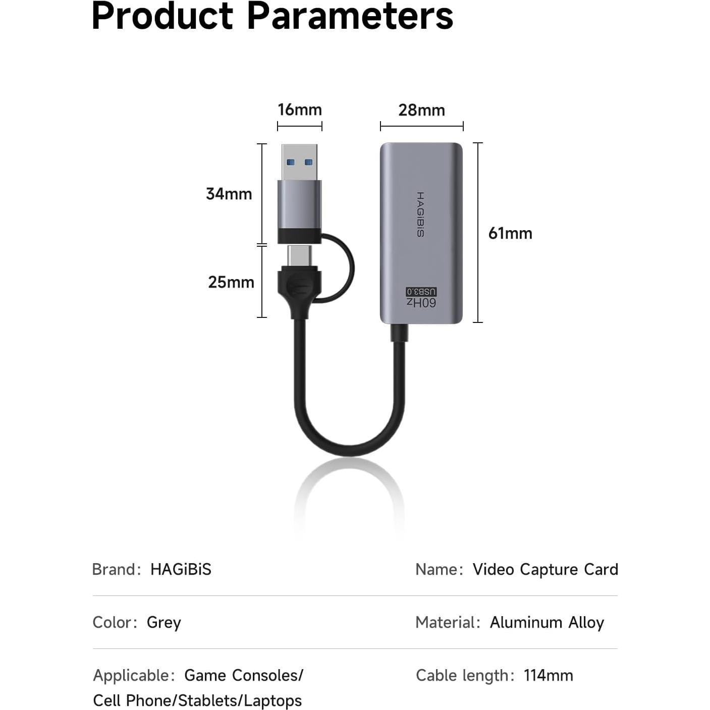 Hagibis Tarjeta Captura Video USB 3.0 1080P 60fps UHC07P