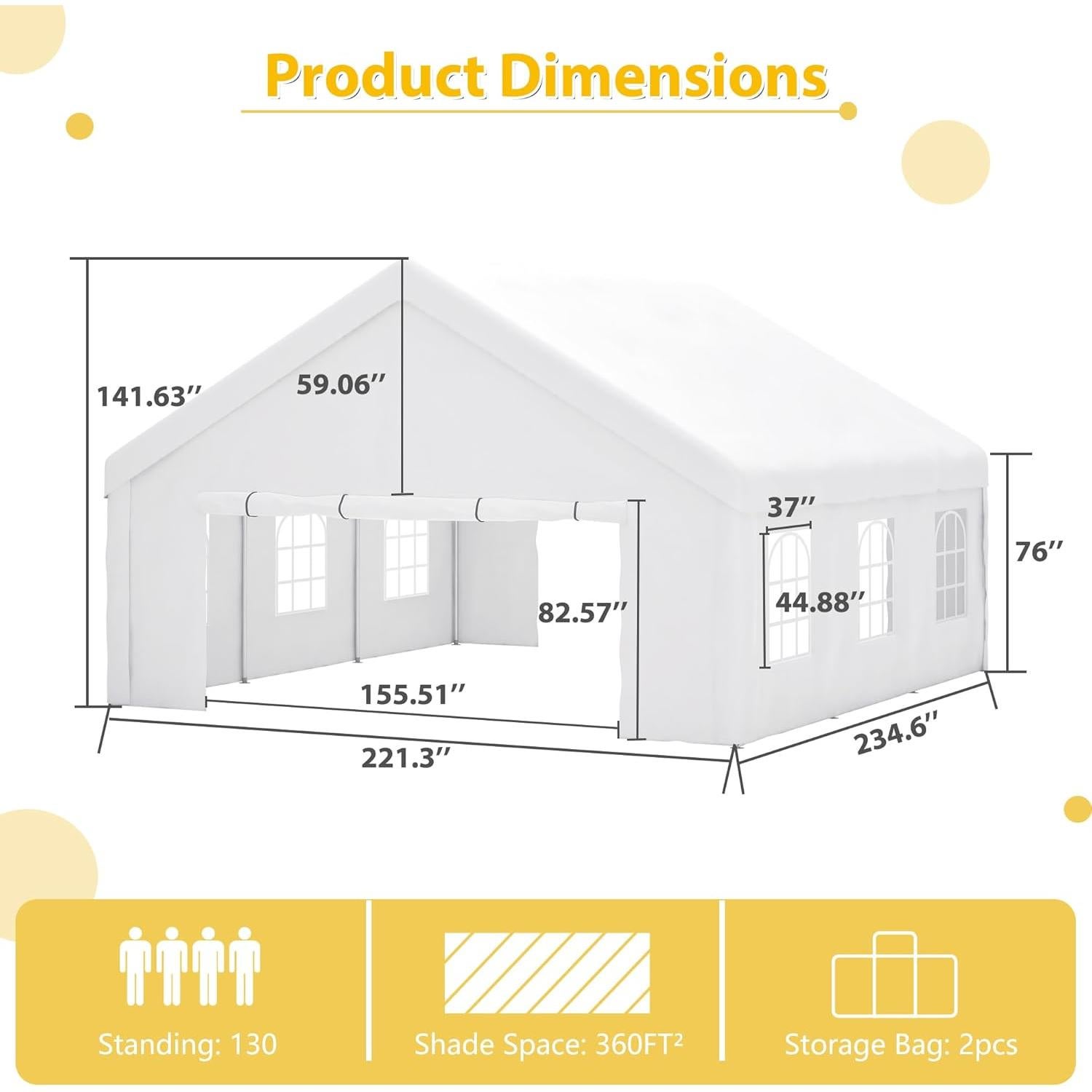 Spacious and Durable 20x20FT Party Tent with Removable Sidewalls, Waterproof and Windproof for Outdoor Events