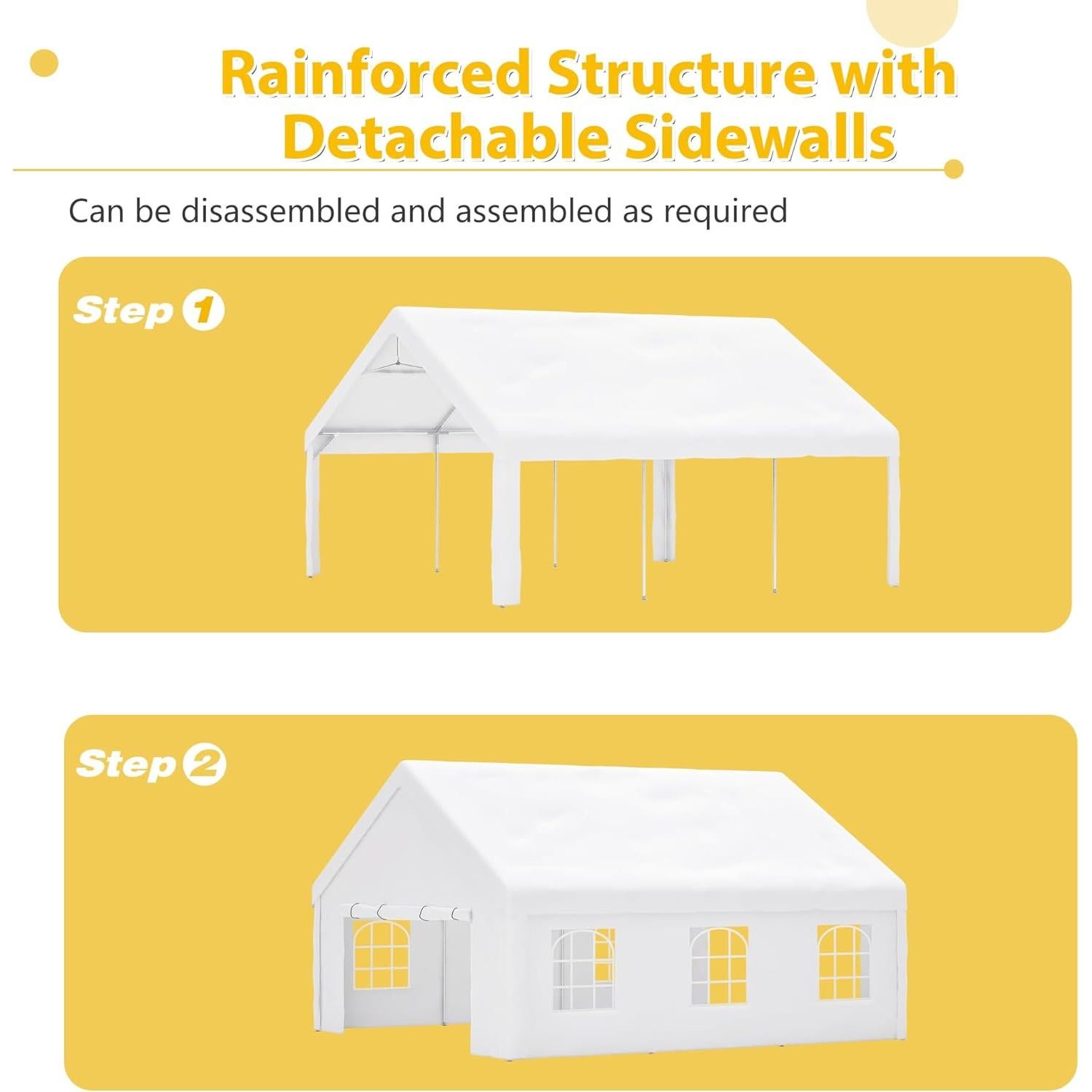 Spacious and Durable 20x20FT Party Tent with Removable Sidewalls, Waterproof and Windproof for Outdoor Events