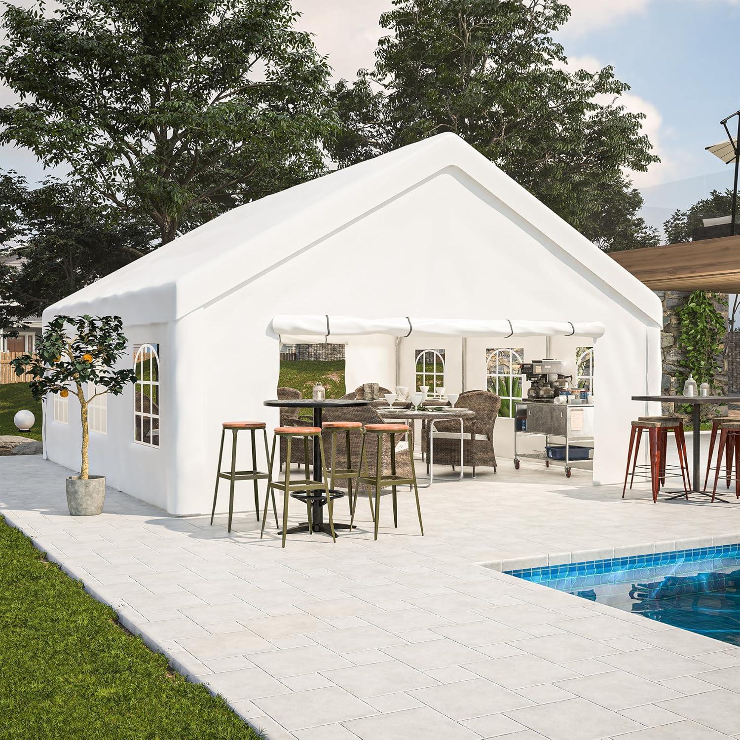 Spacious and Durable 20x20FT Party Tent with Removable Sidewalls, Waterproof and Windproof for Outdoor Events