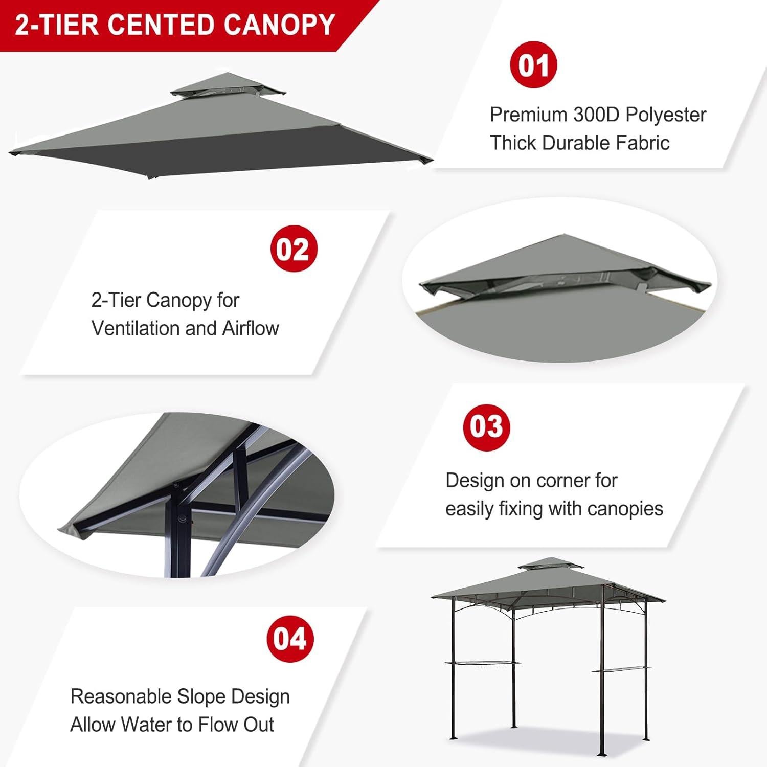 Cubierta de Reemplazo para Gazebo Eurmax 5x8 Gris UV Resistente