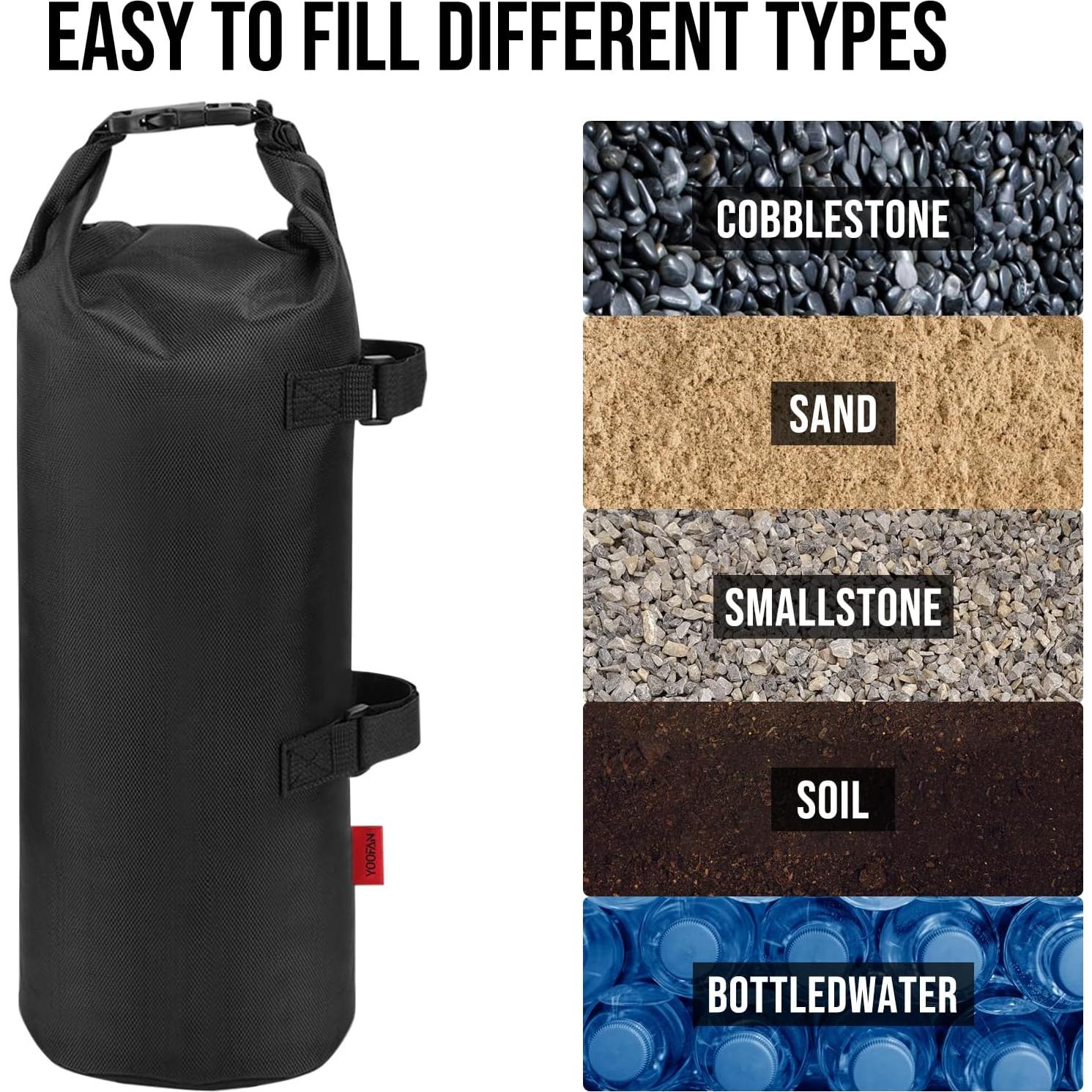 YOOFAN Heavy Duty Sand Bags for Canopy Legs (Set of 4) – 1680D Waterproof Oxford Fabric with Upgraded Hook & Loop Straps – Ideal Weights for Tent, Gazebo, Bounce House