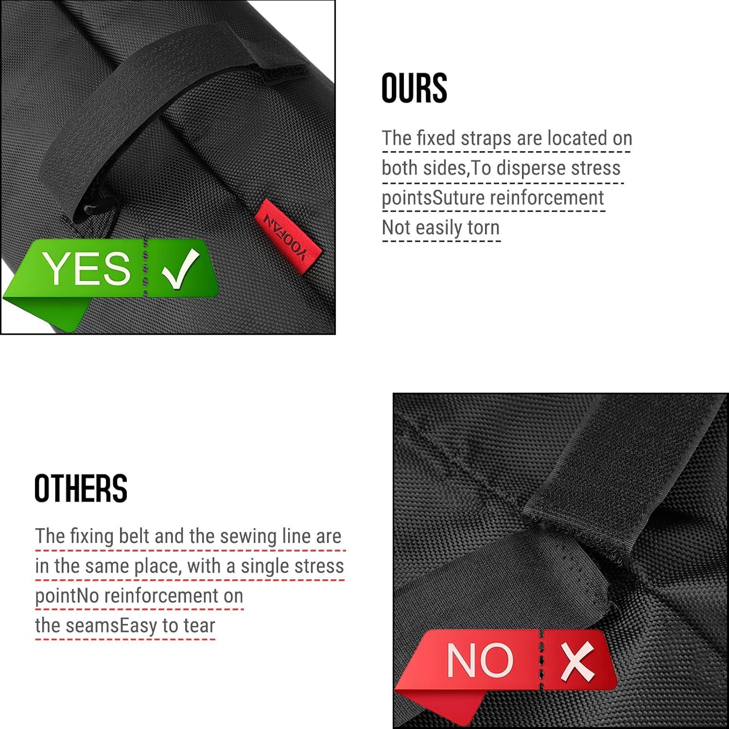 YOOFAN Heavy Duty Sand Bags for Canopy Legs (Set of 4) – 1680D Waterproof Oxford Fabric with Upgraded Hook & Loop Straps – Ideal Weights for Tent, Gazebo, Bounce House