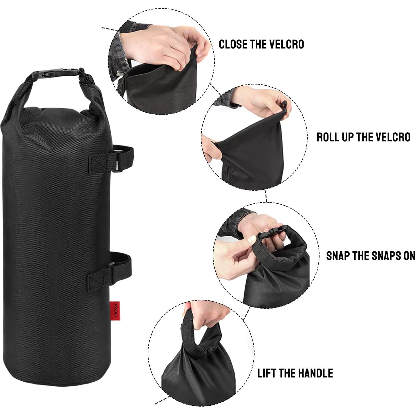 YOOFAN Heavy Duty Sand Bags for Canopy Legs (Set of 4) – 1680D Waterproof Oxford Fabric with Upgraded Hook & Loop Straps – Ideal Weights for Tent, Gazebo, Bounce House