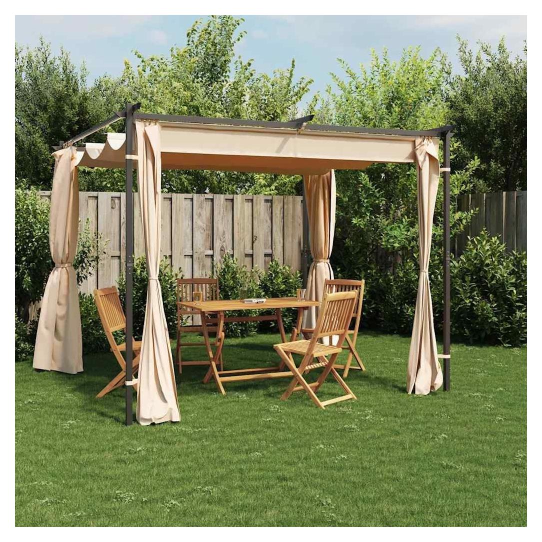 Gazebo with Curtains 9.8'x9.8' Cream Steel,Outdoor Gazebo with Water and UV Protection Durable Party Tent for Family Gatherings and Special Events Garden Structures