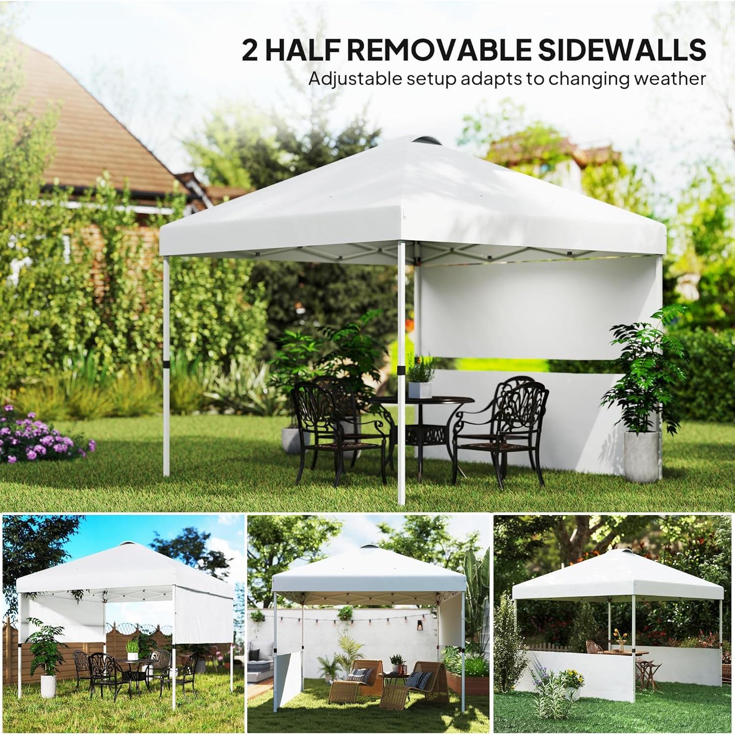 Carpa Plegable Outsunny 3x3m con 2 Paredes UV50+ para 9 Personas