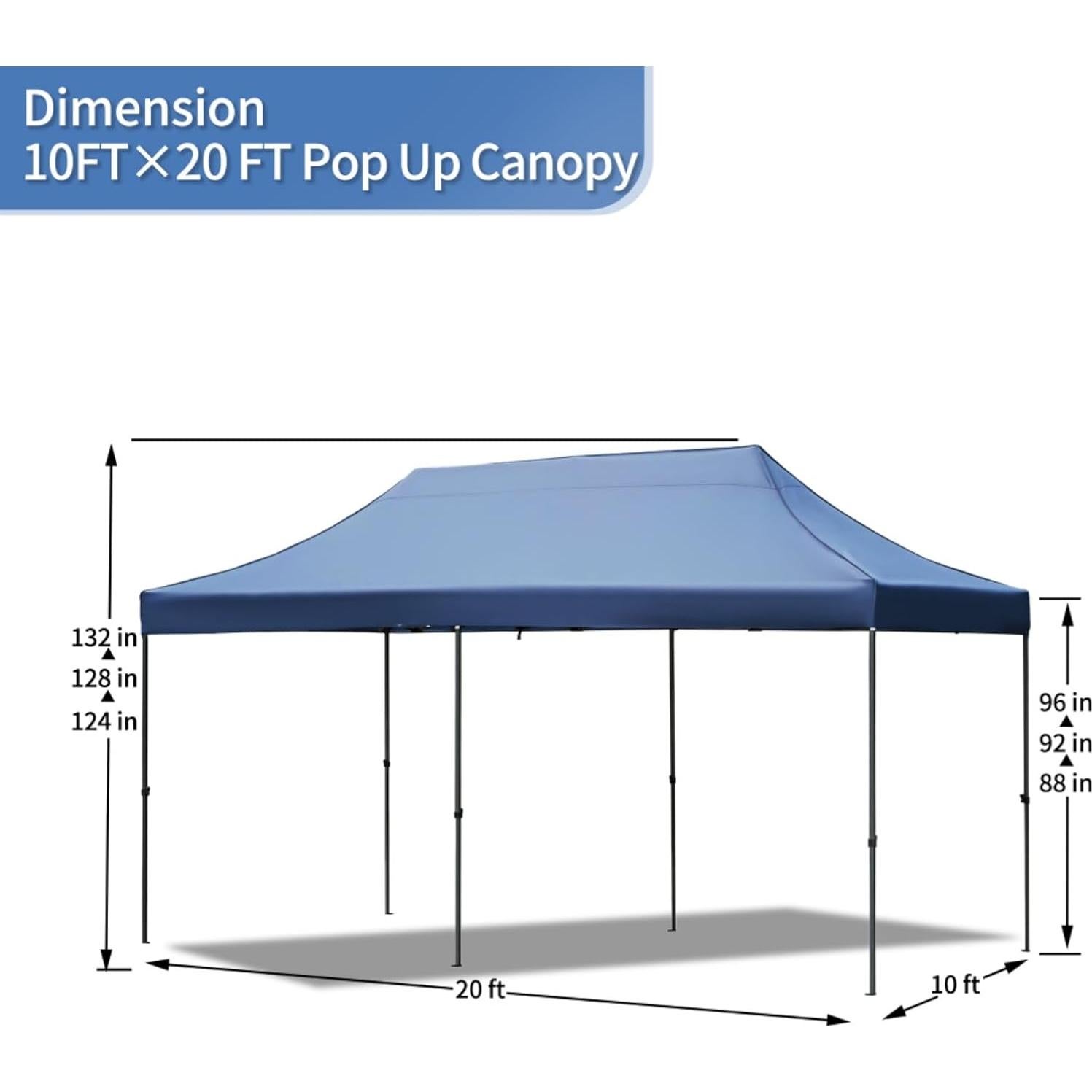 10x20 Pop Up Canopy Tent with 6 Sidewalls, Heavy Duty Party Tent, UV and Waterproof Protection, 3 Height Adjustable Outdoor Canopy Tent with Roller Bag for Weddings, Events, and Beach (Navy)