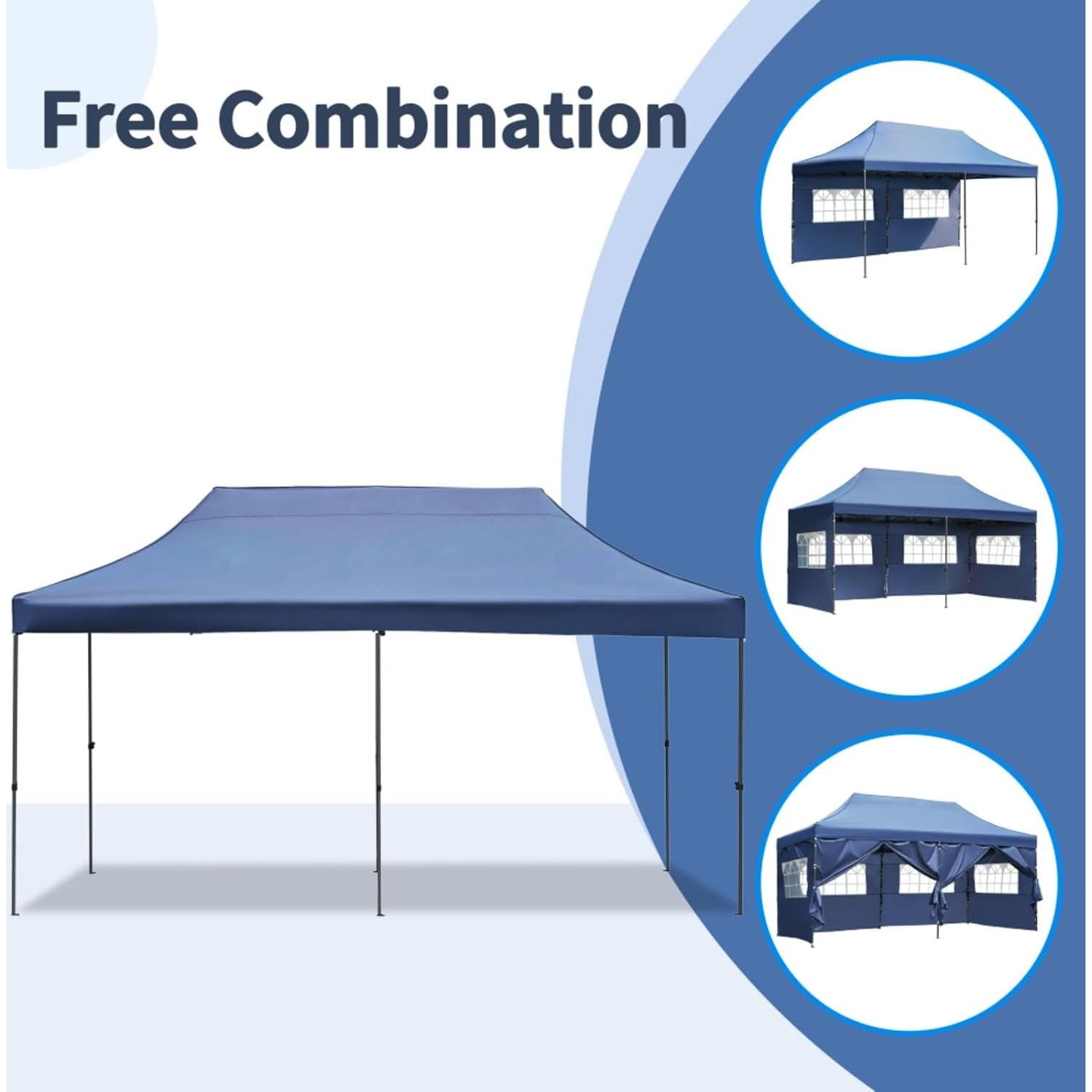 10x20 Pop Up Canopy Tent with 6 Sidewalls, Heavy Duty Party Tent, UV and Waterproof Protection, 3 Height Adjustable Outdoor Canopy Tent with Roller Bag for Weddings, Events, and Beach (Navy)