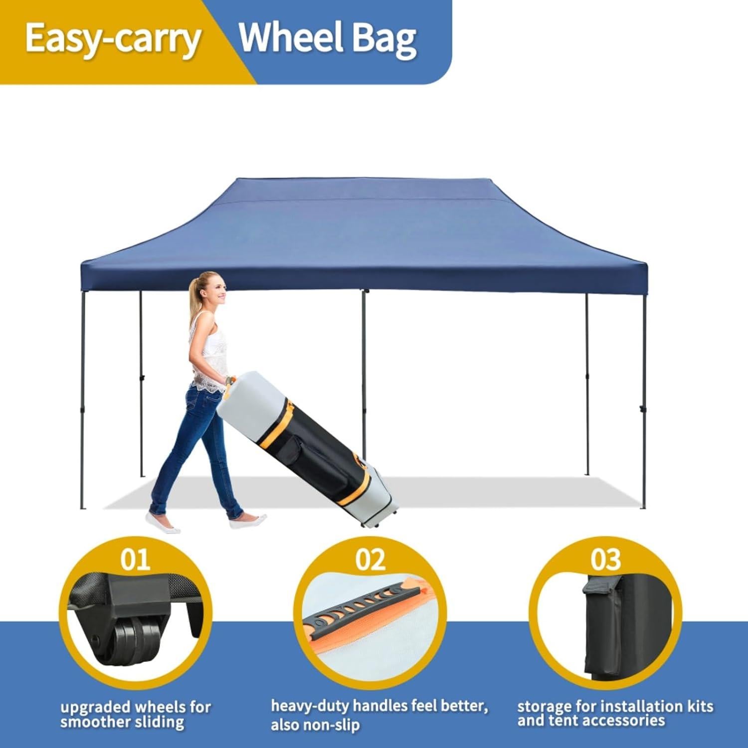 10x20 Pop Up Canopy Tent with 6 Sidewalls, Heavy Duty Party Tent, UV and Waterproof Protection, 3 Height Adjustable Outdoor Canopy Tent with Roller Bag for Weddings, Events, and Beach (Navy)
