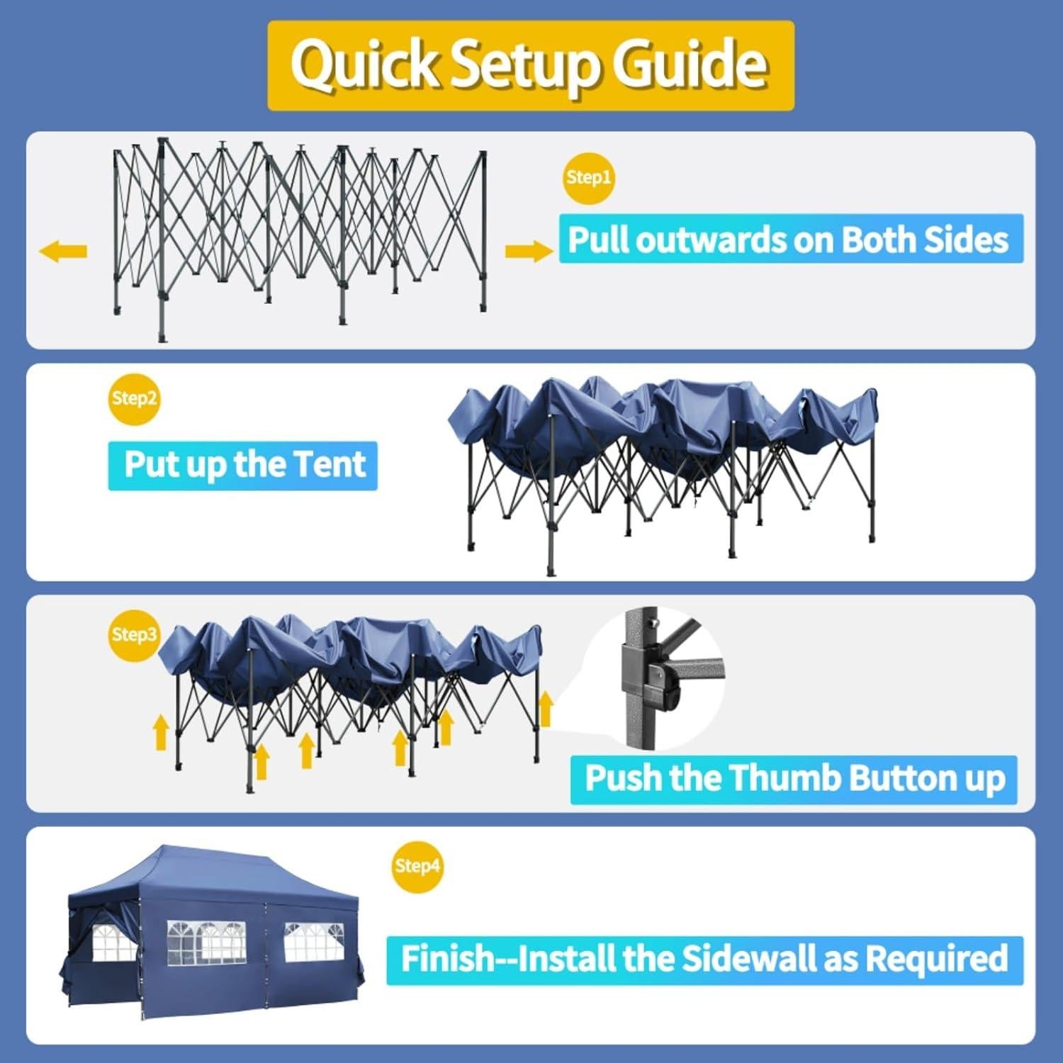 10x20 Pop Up Canopy Tent with 6 Sidewalls, Heavy Duty Party Tent, UV and Waterproof Protection, 3 Height Adjustable Outdoor Canopy Tent with Roller Bag for Weddings, Events, and Beach (Navy)