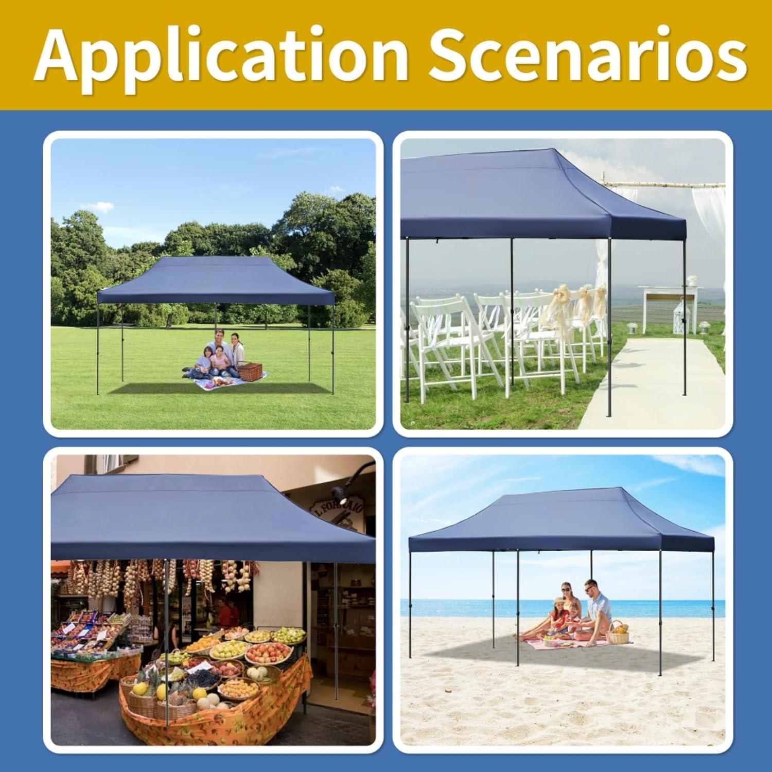 10x20 Pop Up Canopy Tent with 6 Sidewalls, Heavy Duty Party Tent, UV and Waterproof Protection, 3 Height Adjustable Outdoor Canopy Tent with Roller Bag for Weddings, Events, and Beach (Navy)