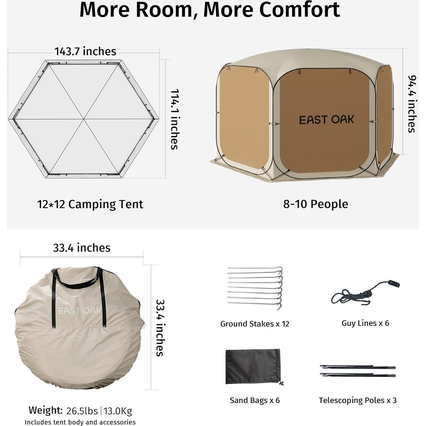 Carpa Plegable East Oak 3.66x3.66m con Malla y Bolsa de Transporte