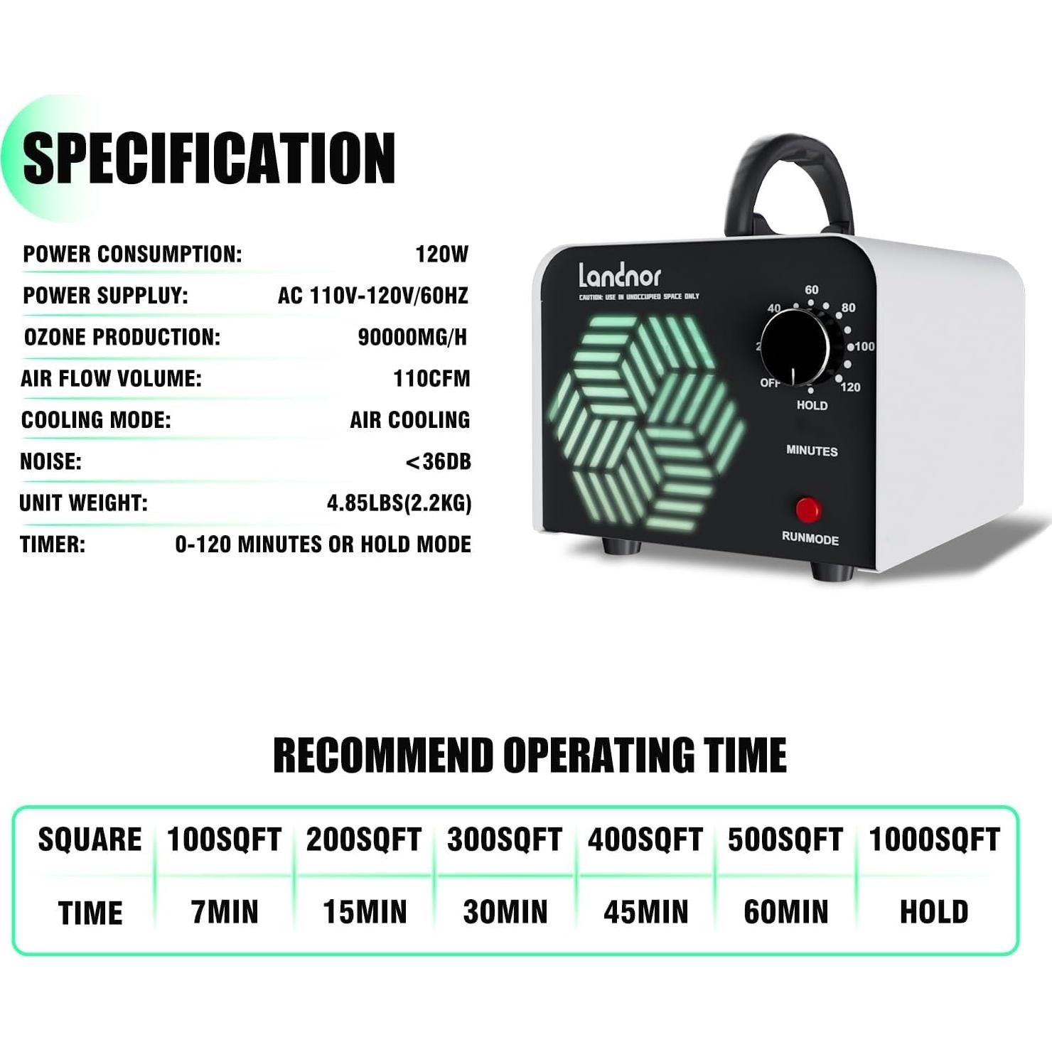 Generador de Ozono LANDNOR AIR-002 90,000mg/h para 557m²