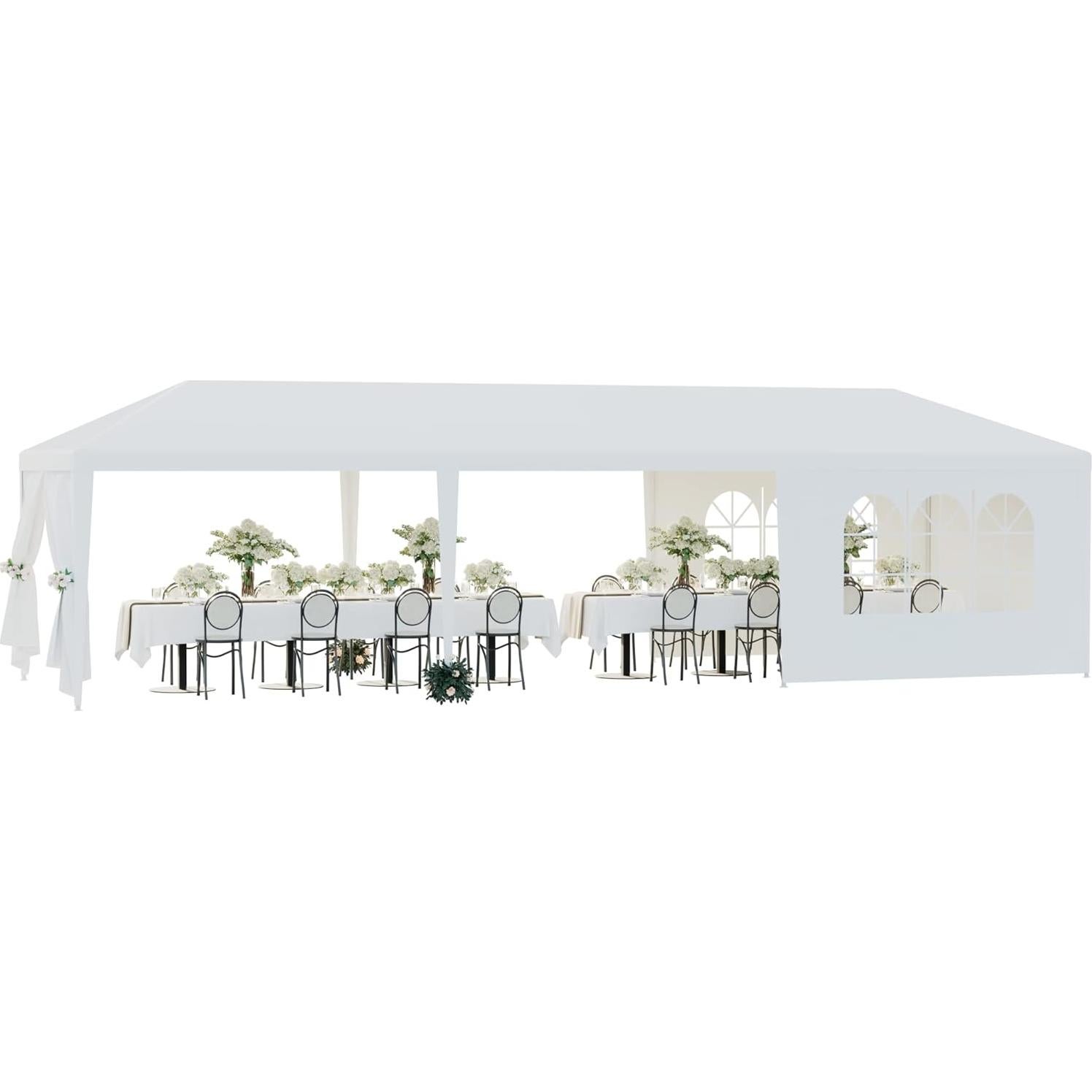 ZenStyle 10'x30' Large Outdoor Canopy Party Tent Wedding Tent with 6 Removable Window Sidewalls & 2 Zippered Doorways Gazebo Storage Pavilion Canopy Carport, White