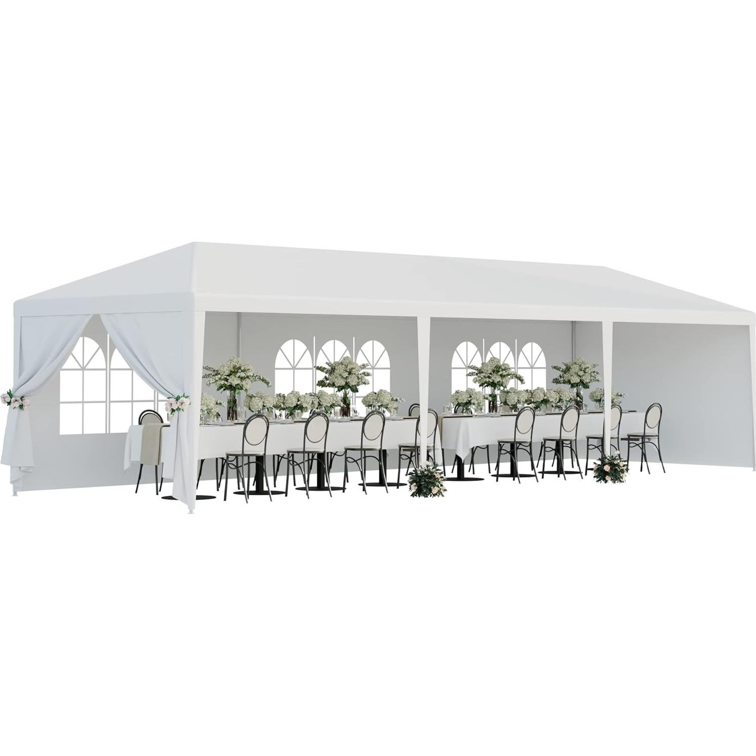 ZenStyle 10'x30' Large Outdoor Canopy Party Tent Wedding Tent with 6 Removable Window Sidewalls & 2 Zippered Doorways Gazebo Storage Pavilion Canopy Carport, White