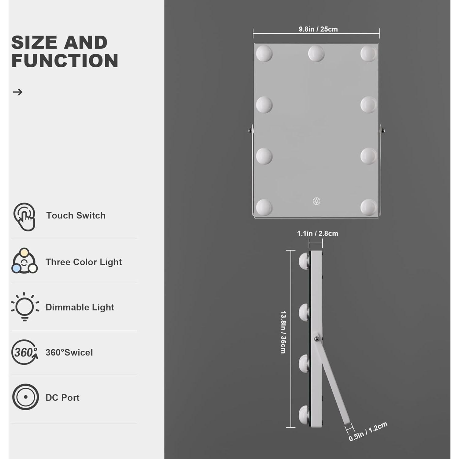 Espejo de Maquillaje Hasipu con Luces LED 24.9x35.1 cm